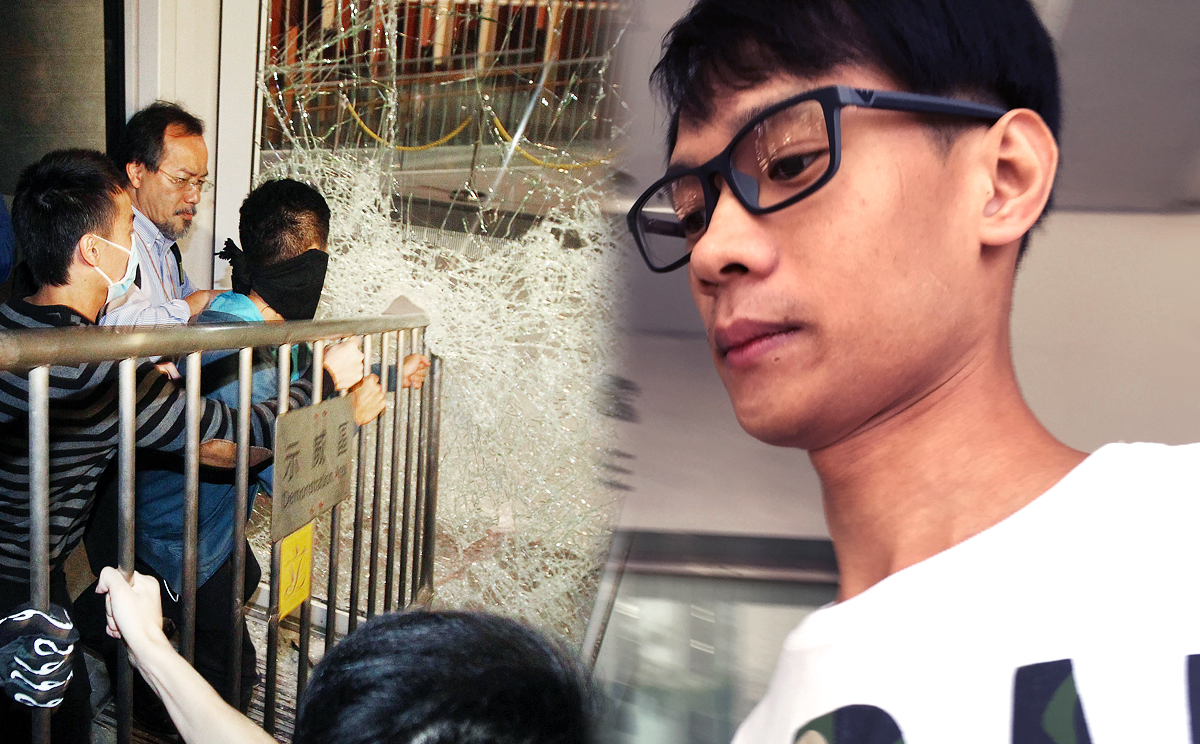 Lawmaker Dr Fernando Cheung Chiu-hung tries to stop protesters breaking into the Legco building in Admiralty on November 19 last year (left). Tai Chi-shing (right) was given a jail term. Photos: Chris Lau