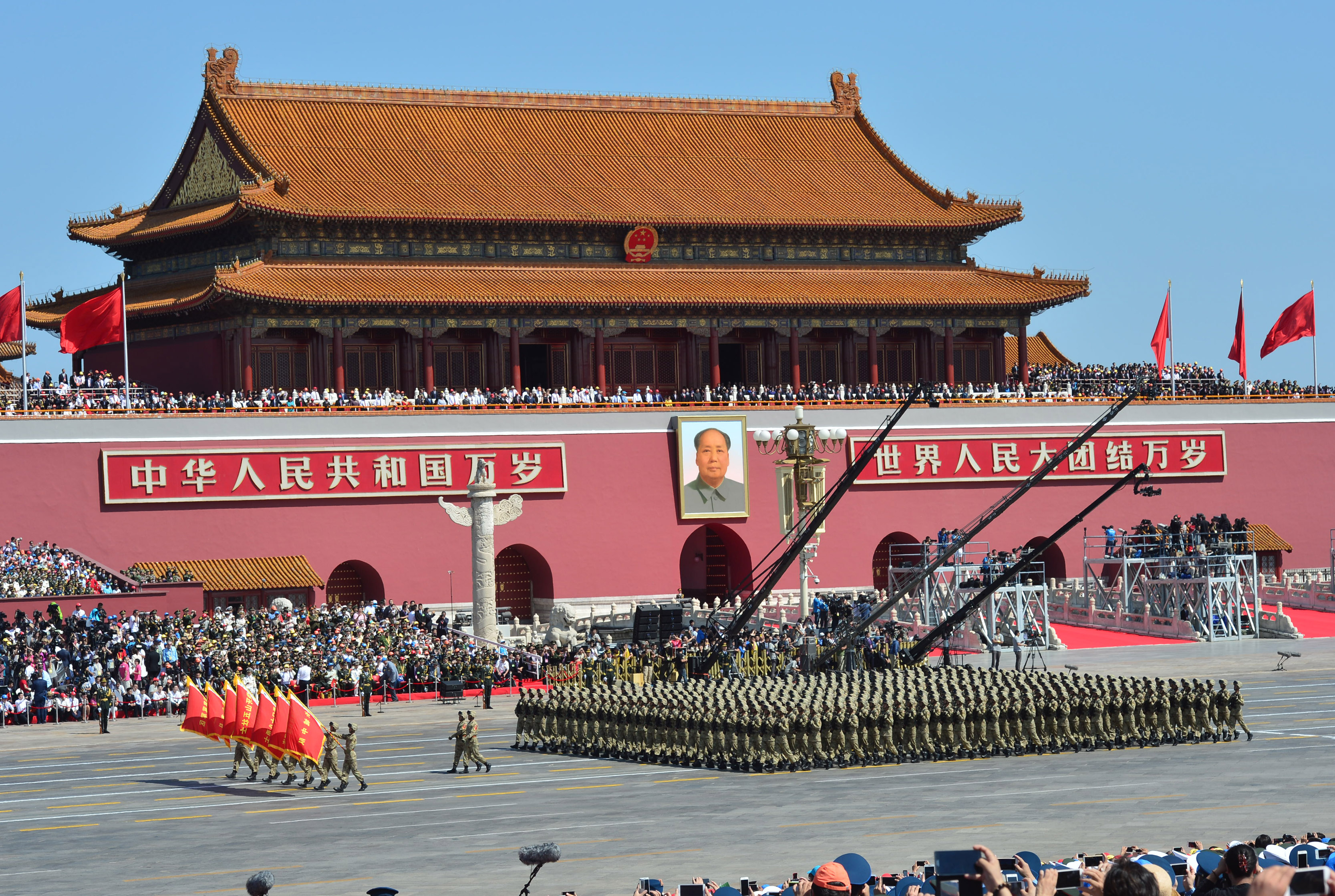 Soldiers march in Beijing's Tiananmen Square during Thursday's grand military parade marking the 70th anniversary of the end of the second world war. Photo: Xinhua 