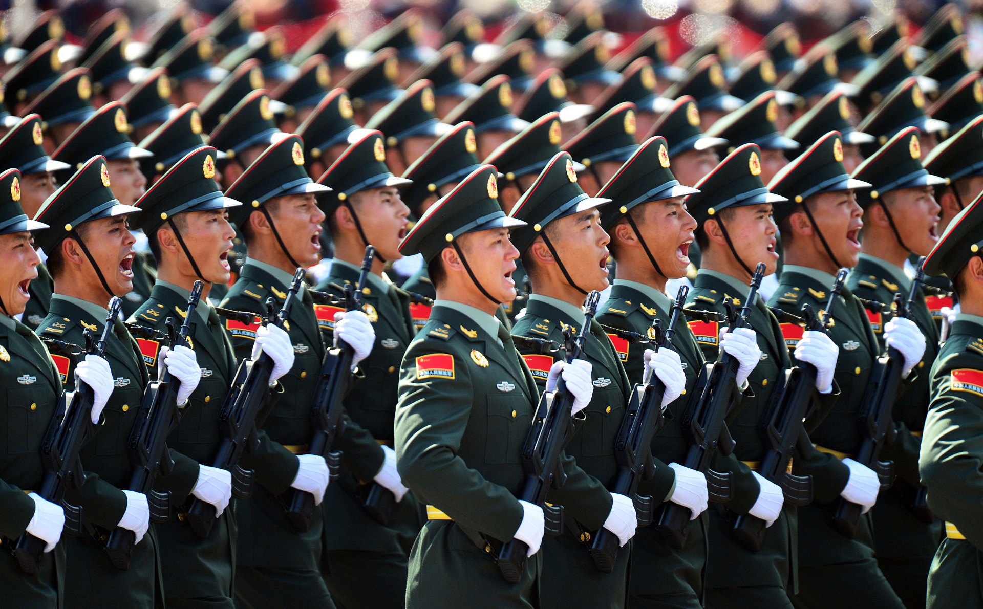Soldiers of a foot formation march during a parade in Beijing. Photo: Xinhua