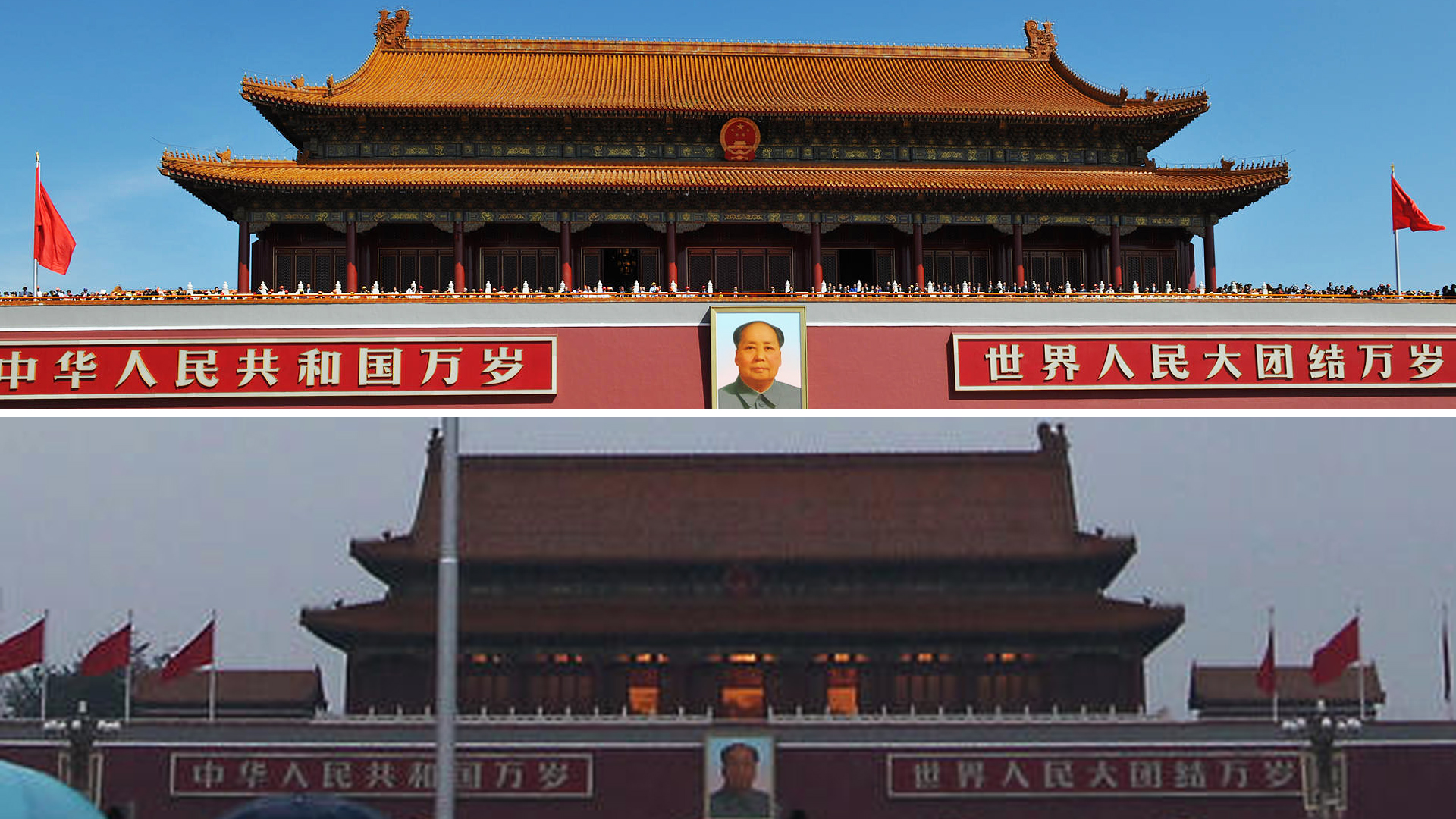 President Xi Jinping rides to inspect troops in central Beijing amid ‘parade blue’ skies on Thursday – in sharp contrast to the rain and smog that set in yesterday. Photos: Xinhua, Simon Song