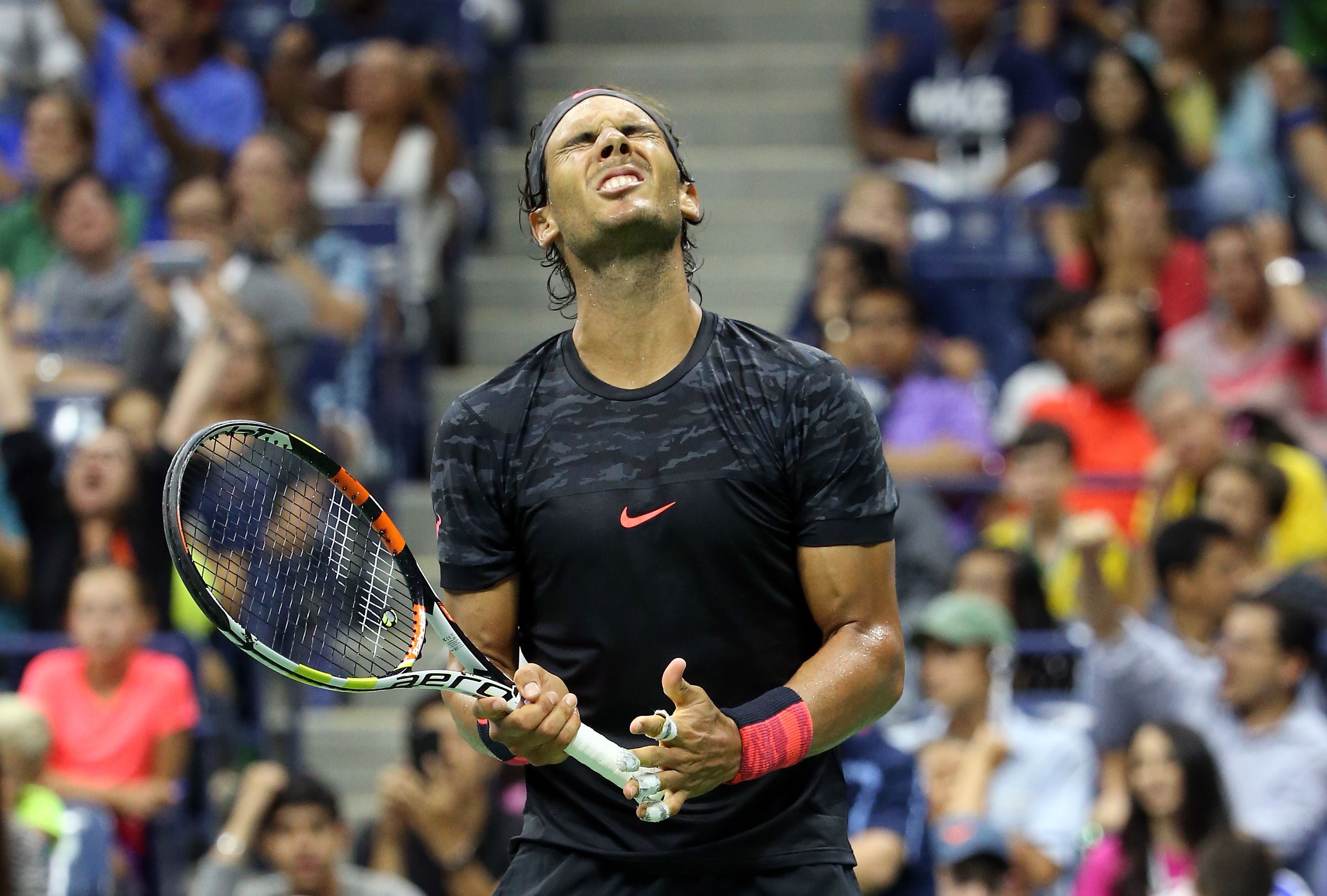 Rafael Nadal despairs at another missed point. Photo: AFP