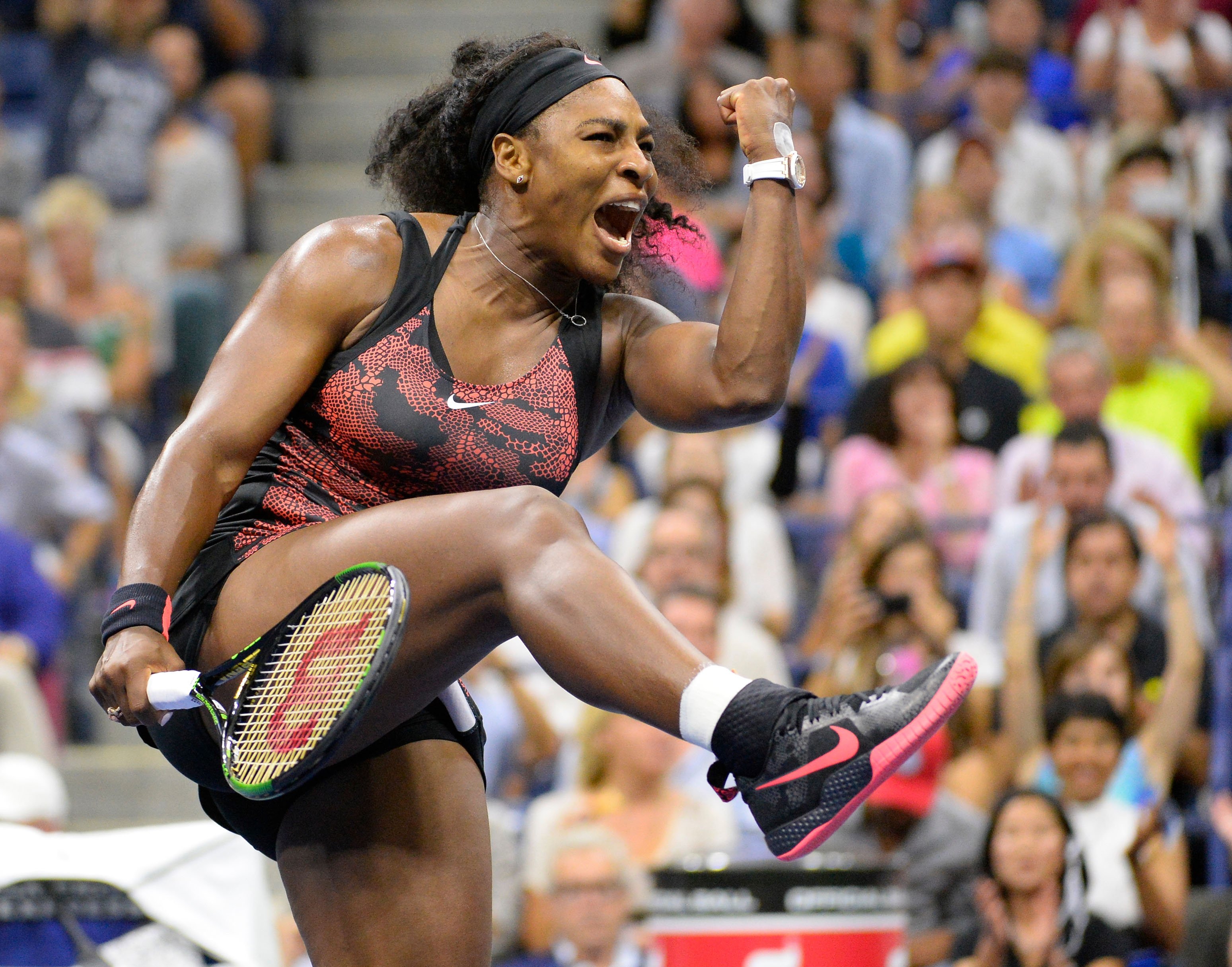 Serena Williams celebrates victory over Bethanie Mattek-Sands. Photo: USA Today