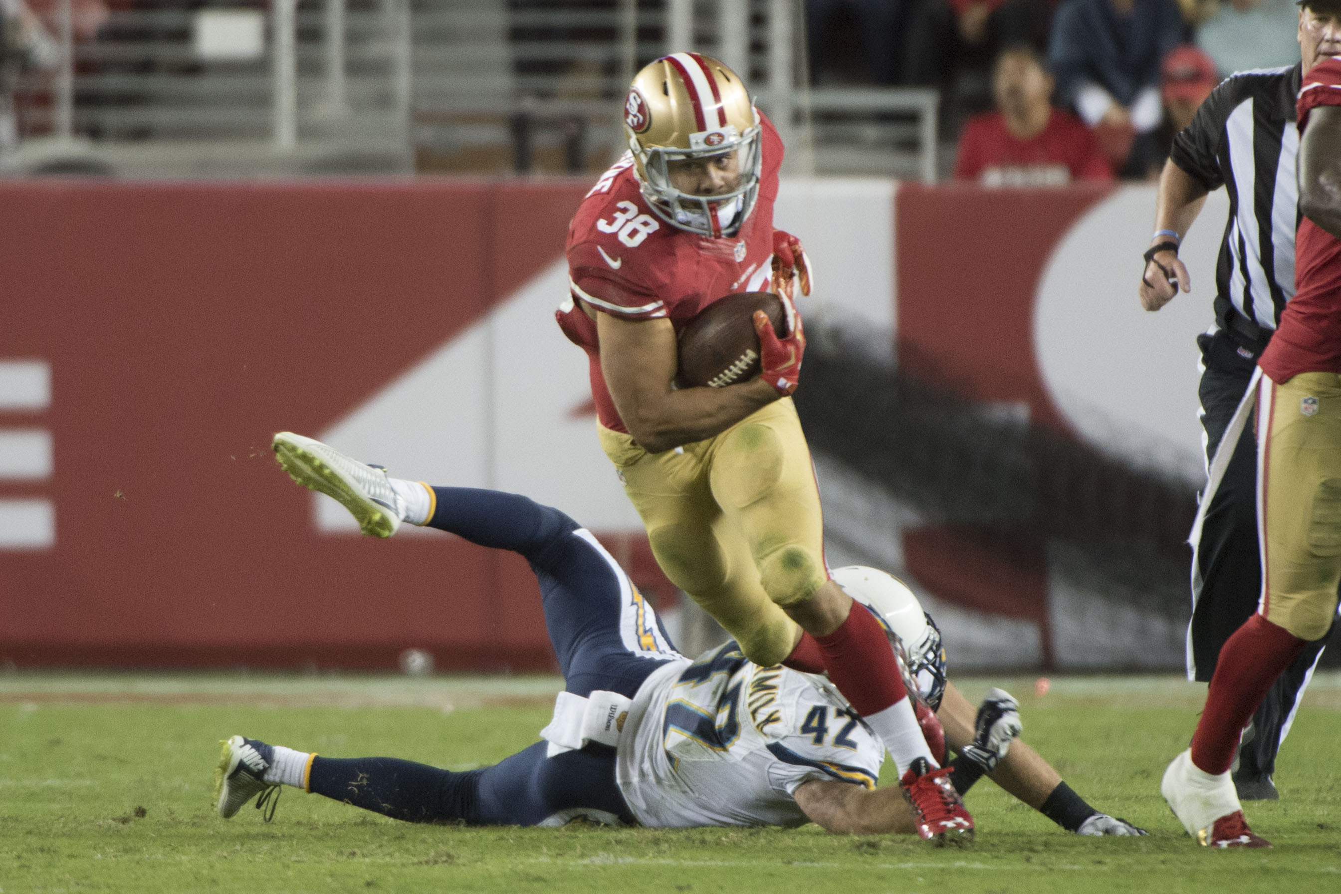 Jarryd Hayne evades a tackle in the 49ers' game against the Chargers. Photo: USA Today