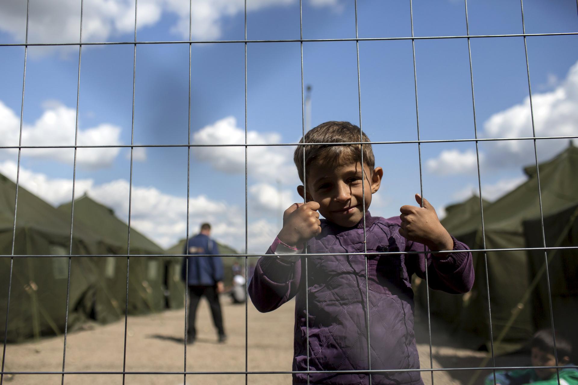 A boy from Damascus, Syria, at a newly opened reception camp for migrants near the village of Roszke in Hungary. Photo: Reuters