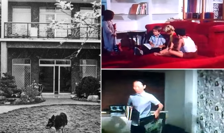 Clockwise from left: A 1970s photo of Bruce Lee's house on 41 Cumberland Road; a documentary still shows his children and their friends playing in the living room; a woman clears things from the office area or den where Lee kept a desk. Photos: SCMP Pictures, YouTube