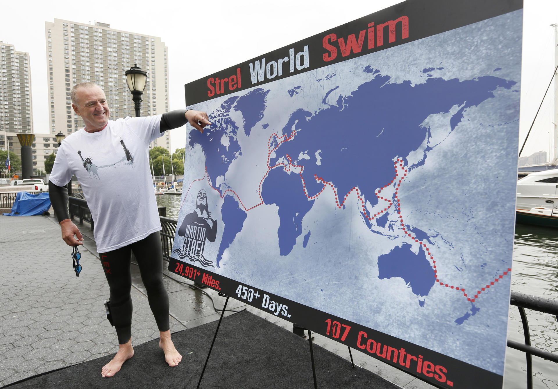 Martin Strel's marathon will take him across 107 countries.