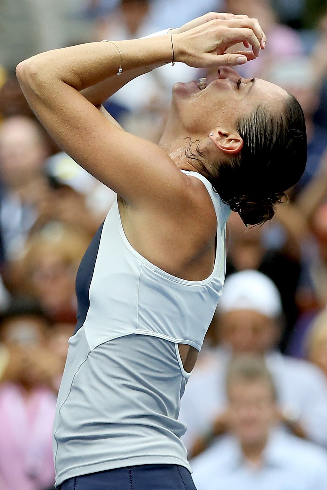 Flavia Pennetta of Italy cannot believe she has just won the US Open, beating good friend Roberta Vinci. Photo: AFP