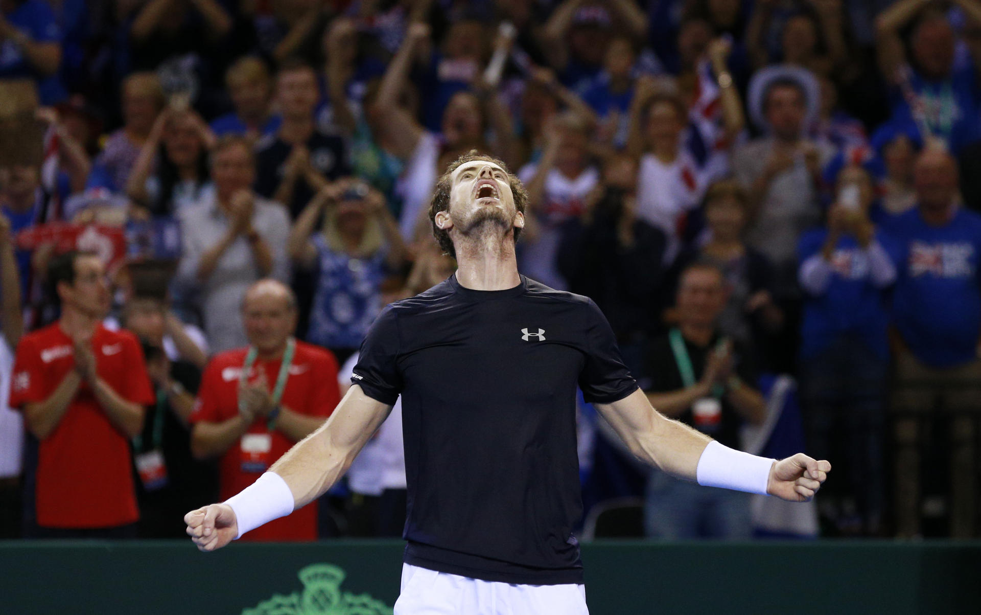 Andy Murray seals Britain's Davis Cup win in Glasgow after winning his reverse singles against Bernard Tomic. Photo: Reuters