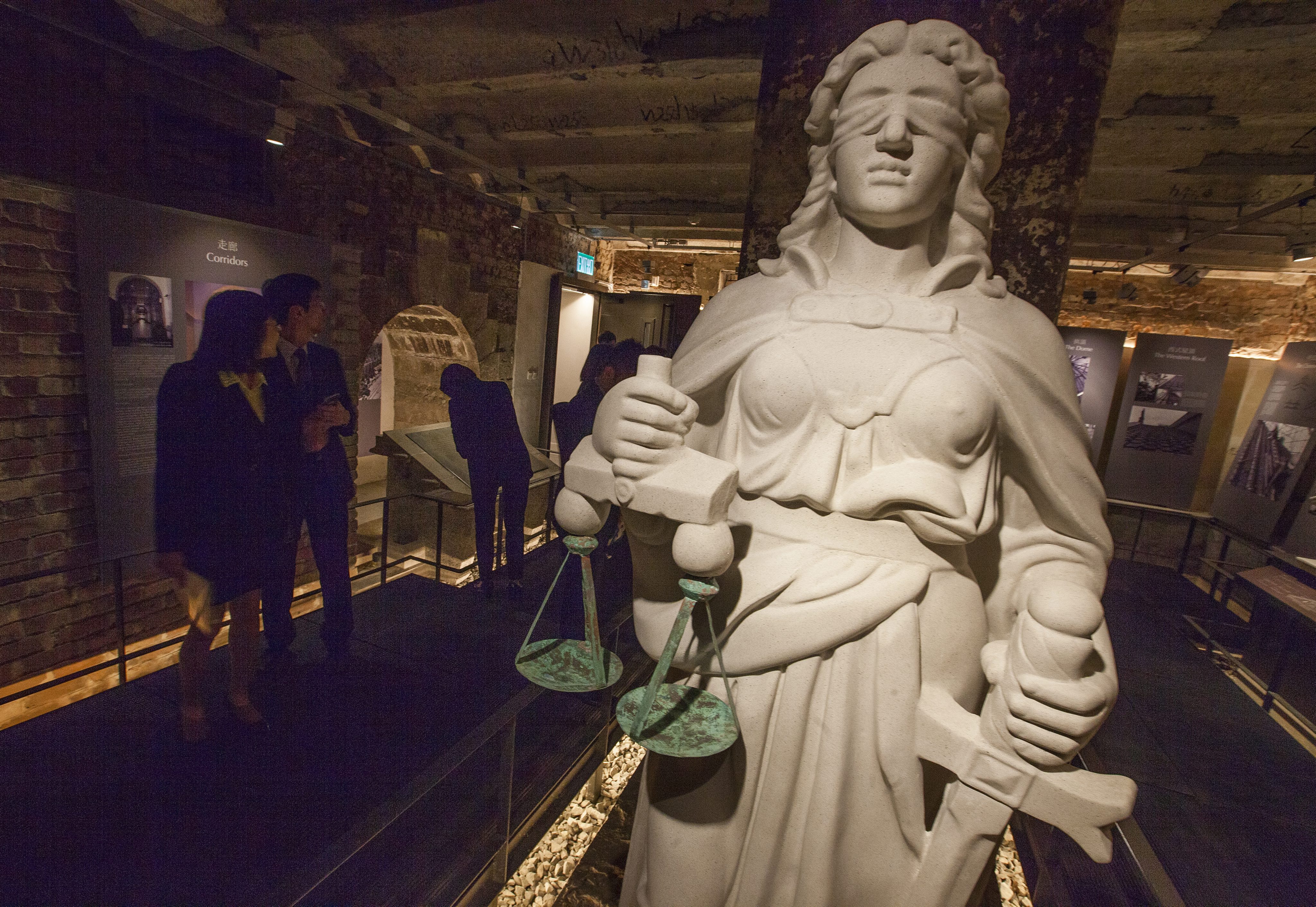 A statue of Themis, the Greek goddess of justice, is seen in the basement of Hong Kong's new Court of Final Appeal building. Photo: EPA