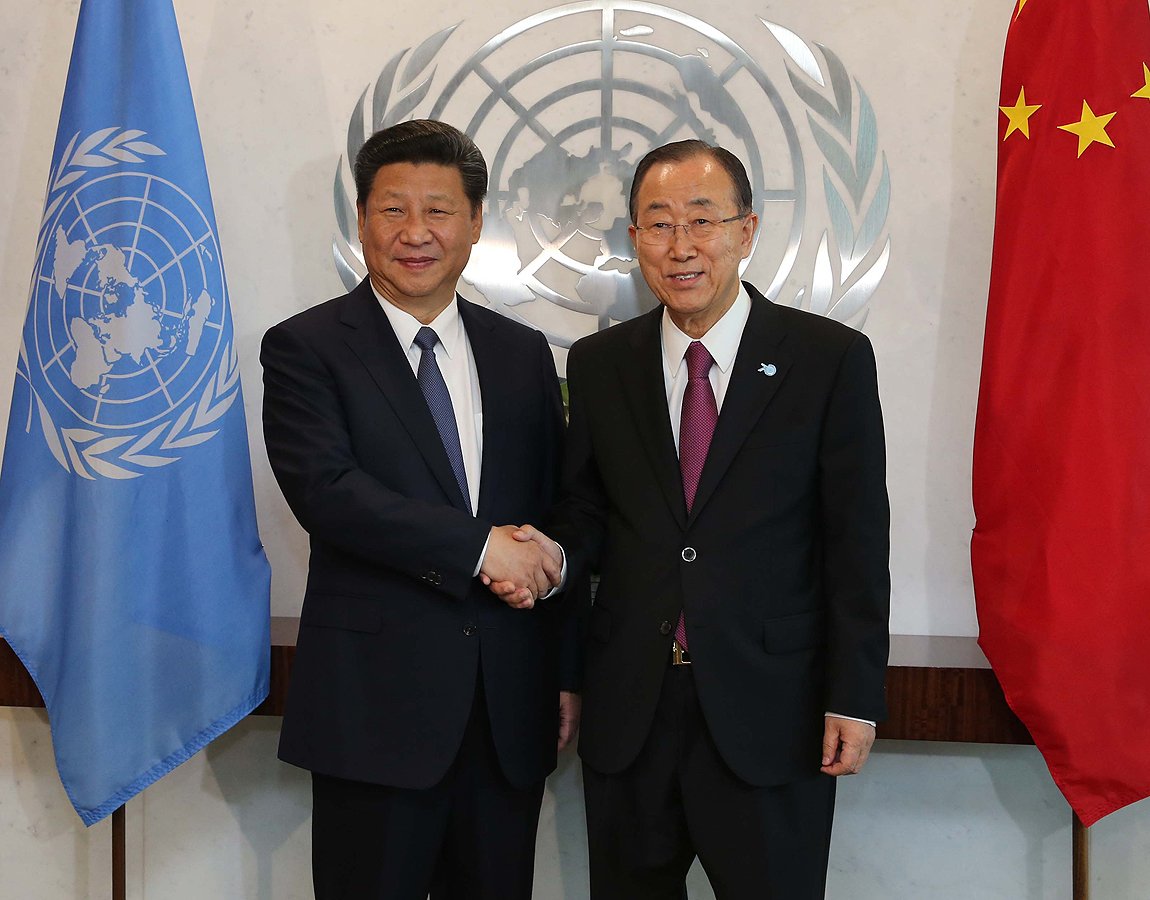 Chinese President Xi Jinping (L) meets with UN Secretary-General Ban Ki-moon at the UN headquarters in New York at the start of the United Nations Sustainable Development Summit. Photo: Xinhua