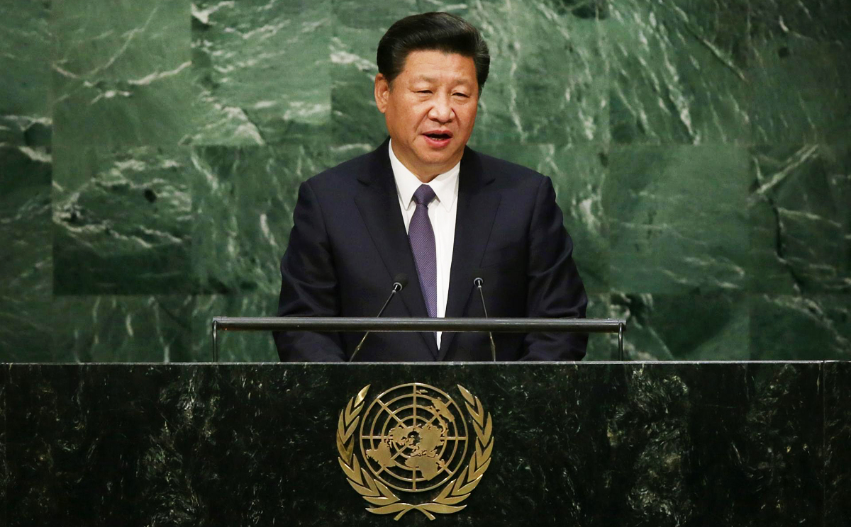 Xi addresses the United Nations Sustainable Development Summit in New York yesterday. Photo: EPA