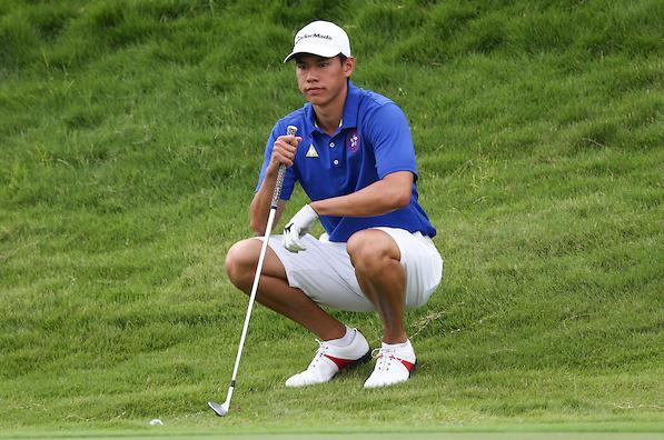 Hong Kong's Matthew Cheung tries to find his line on the ninth hole on Friday. Photo: AAC