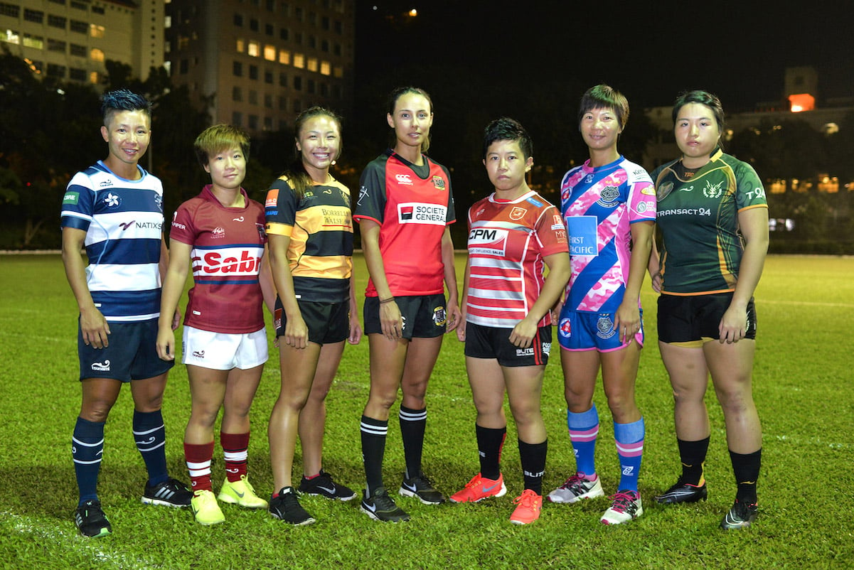 Captains of the seven clubs who will compete for HKRU Women’s Premiership honours this 2015-16 season. Photo: HKRU