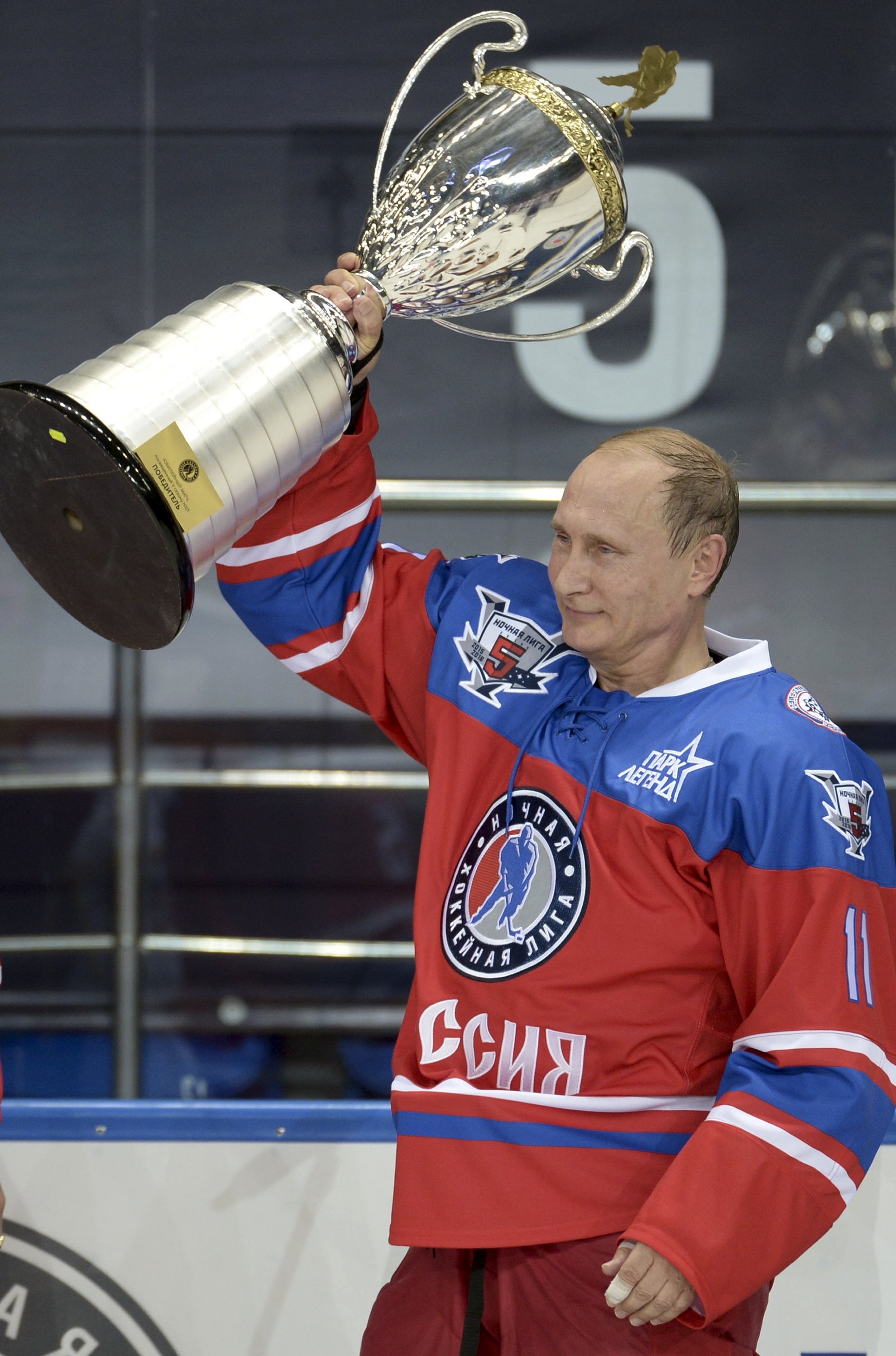 Putin celebrates a glorious win. Photo: AP
