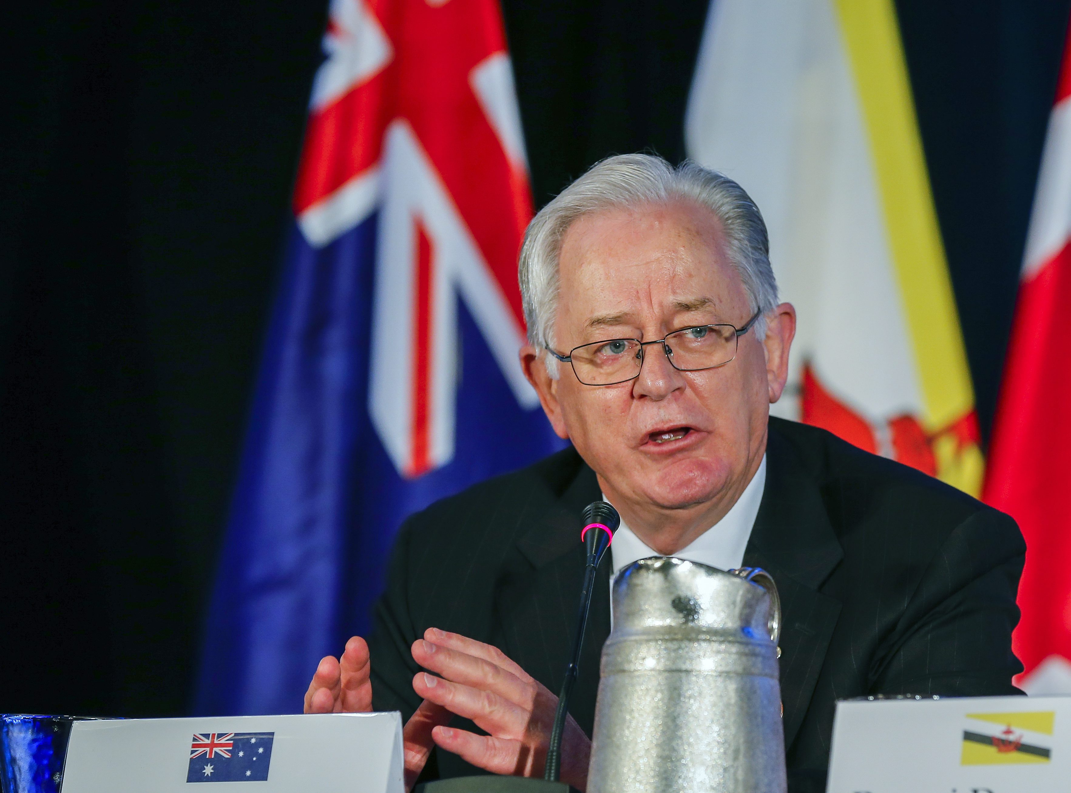Australian Minister for Trade and Investment Andrew Robb speaks as the twelve Trans-Pacific Partnership member countries participate in the closing press conference in Atlanta. Photo: EPA