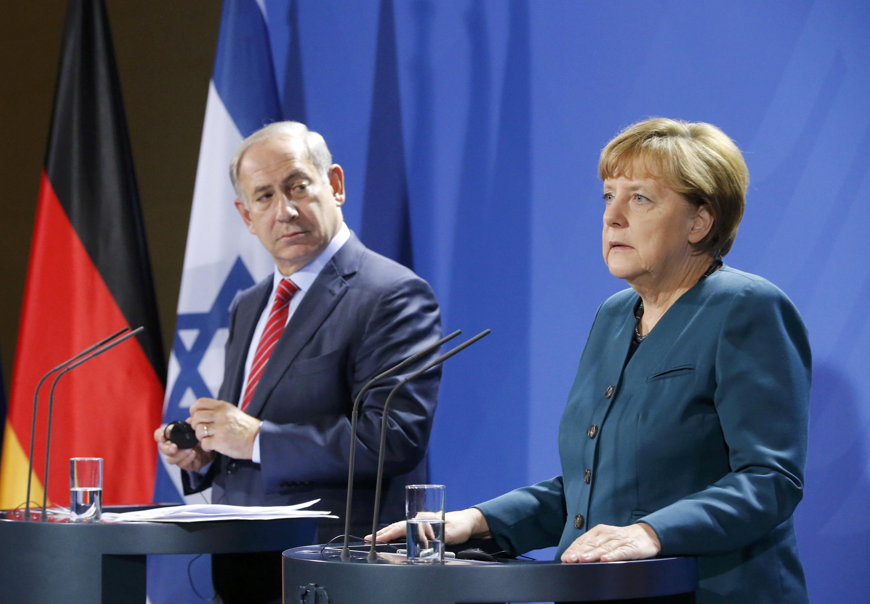Israeli Prime Minister Benjamin Netanyahu and German Chancellor Angela Merkel meet in Berlin for a summit. Photo: AFP