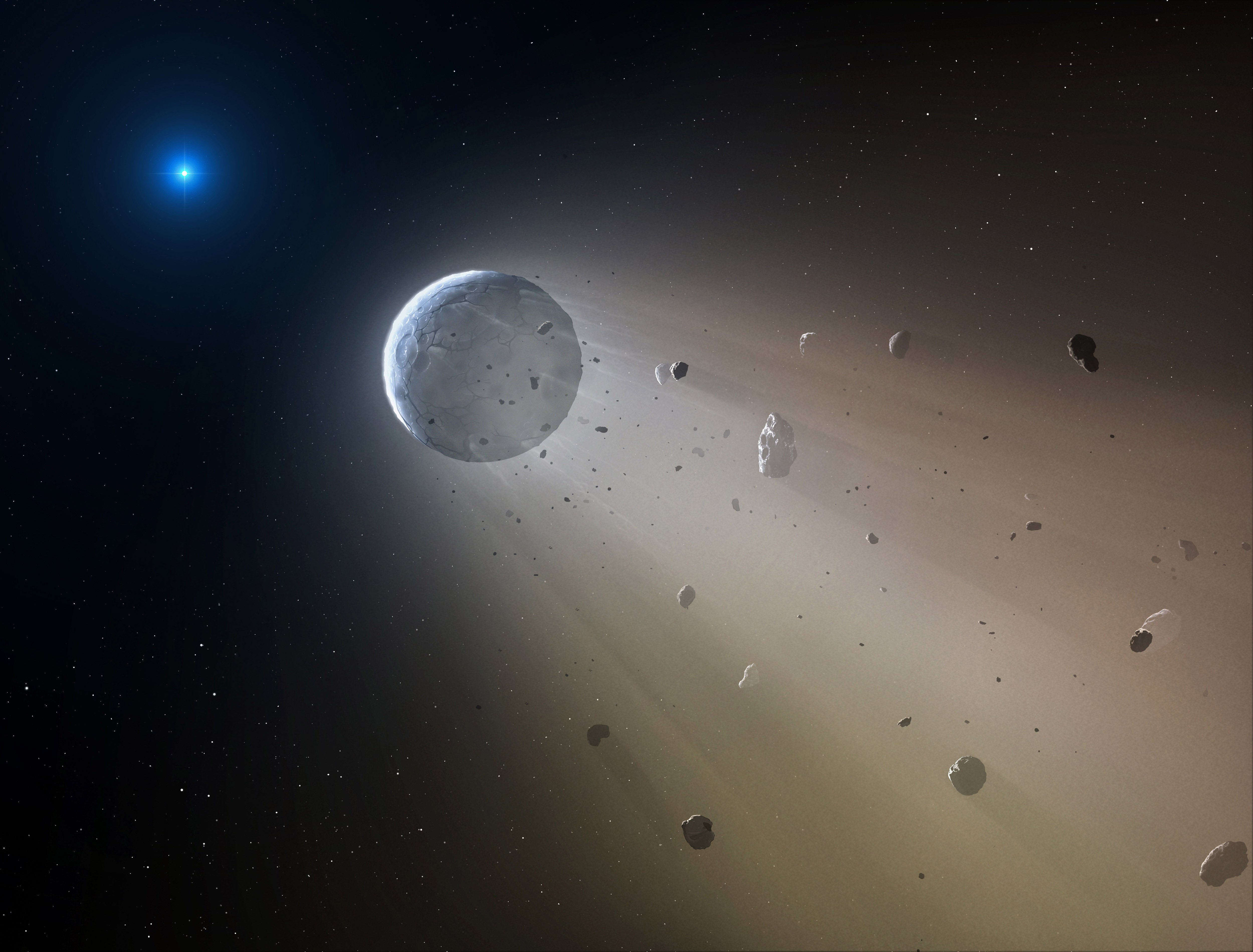Artist's rendering shows an asteroid slowly disintegrating as it orbits a white dwarf star. Photo: AP