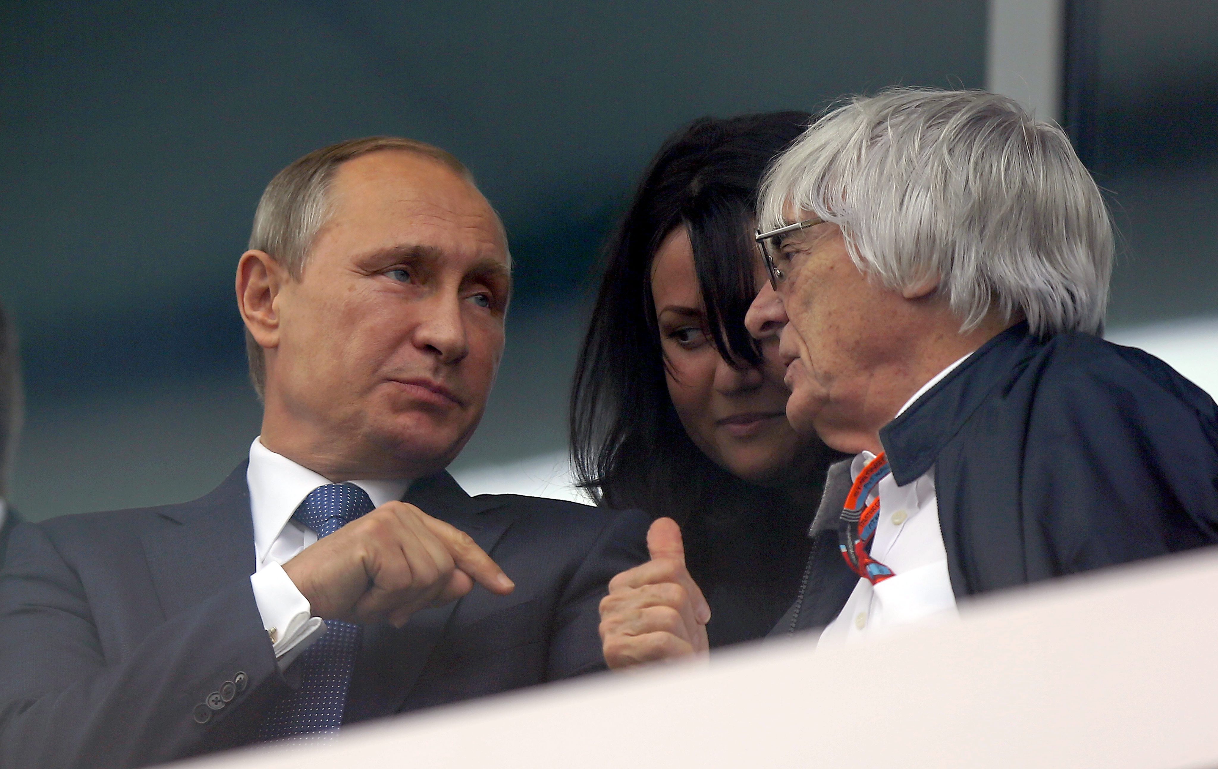 Formula One kingmaker Bernie Ecclestone was wily enough to heap praise on Russian President Vladimir Putin during the Russian Grand Prix in Sochi earlier this month. Photo: EPA