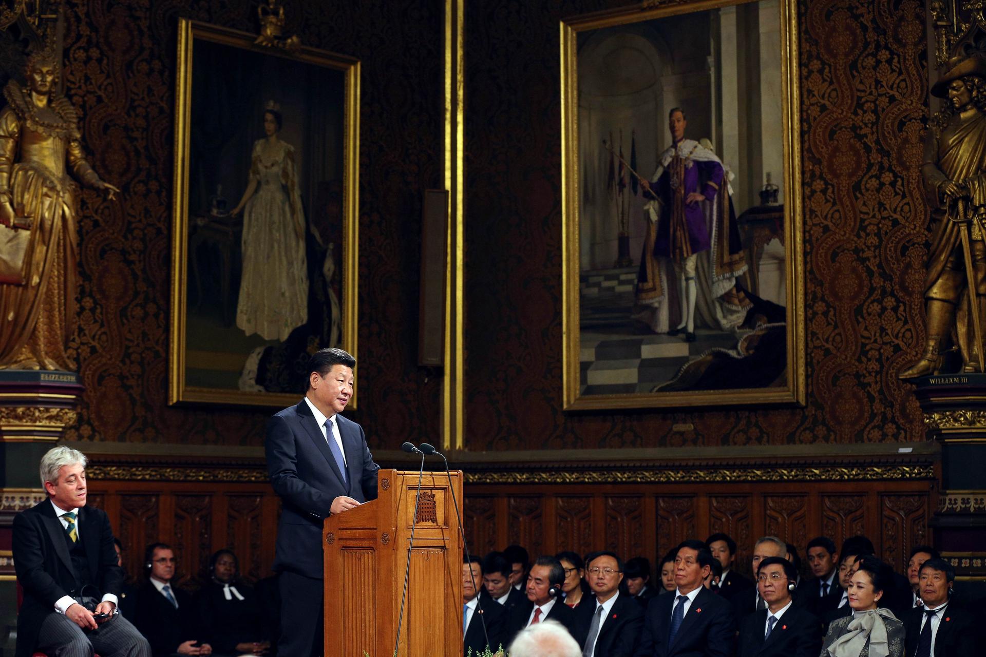 Xi Jinping delivers a speech to the British Parliament. Photo: AFP