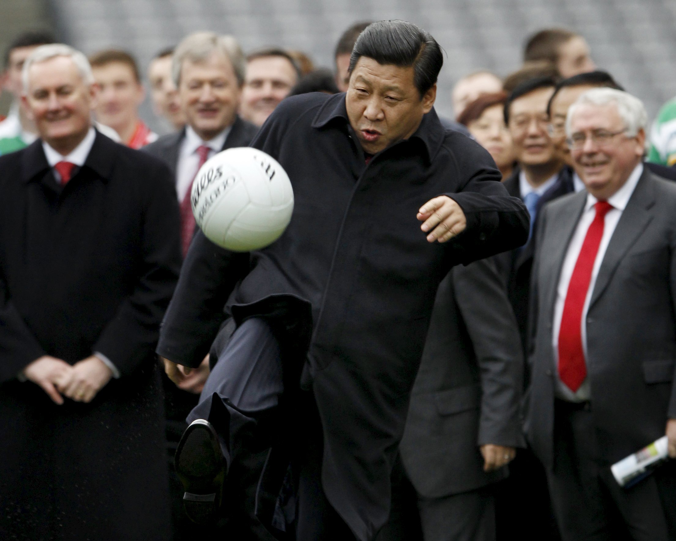 Xi Jinping kicks a football during a visit to Croke Park in Dublin, Ireland, while China's vice-president in 2012. Photo: Reuters