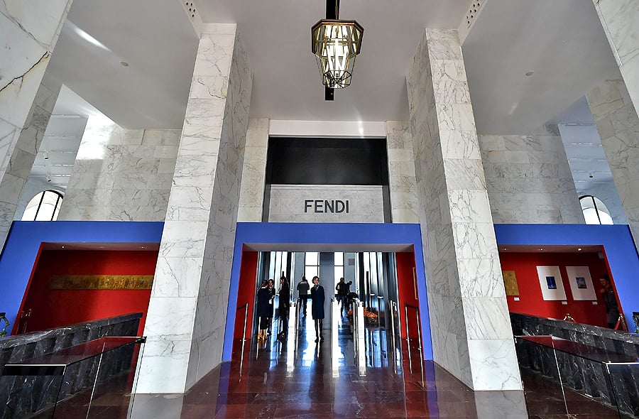 The entrance hall of the Palazzo della Civilta Italiana (Great House of Italian Civilisation) also named "Square Colosseum" where Fendi inaugurated its new headquarters, housing 500 employees and a free art exhibition on the ground floor in Rome. Photo: AFP