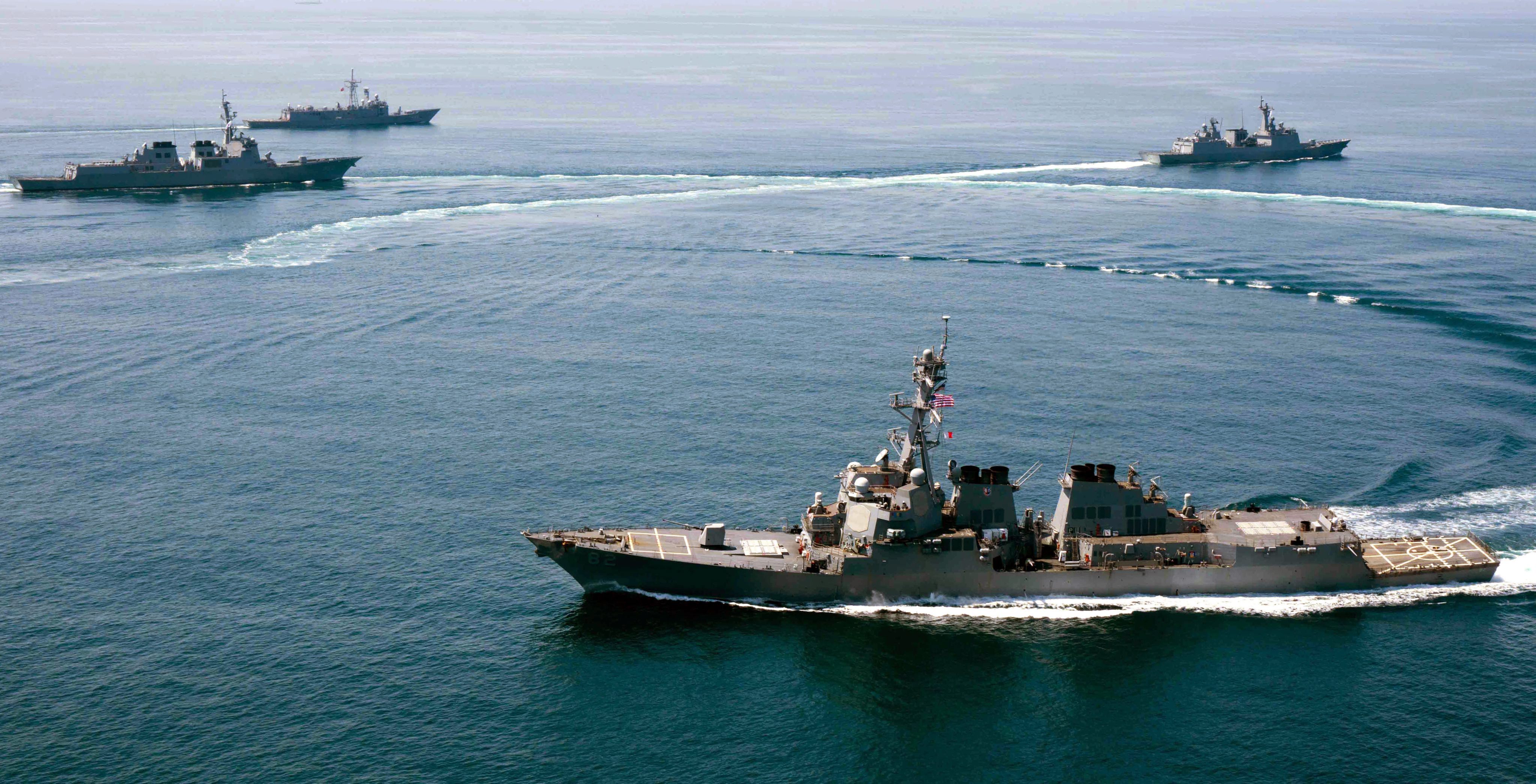 The USS Lassen (foreground) during earlier exercises. File photo: EPA