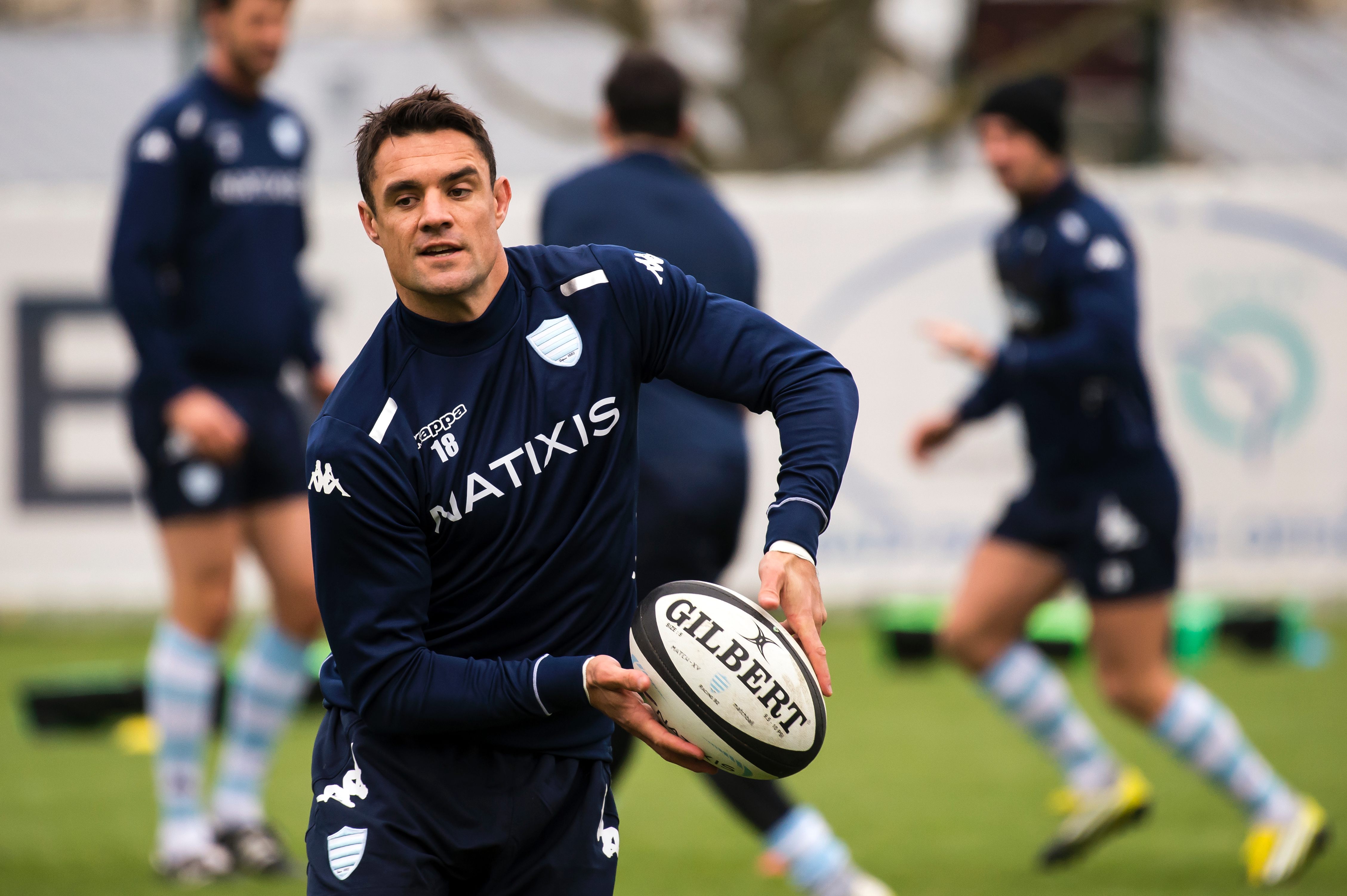 Dan Carter, whom many regard as the game's best fly-half, works out in Paris with his Racing 92 team-mates. Photo: AFP