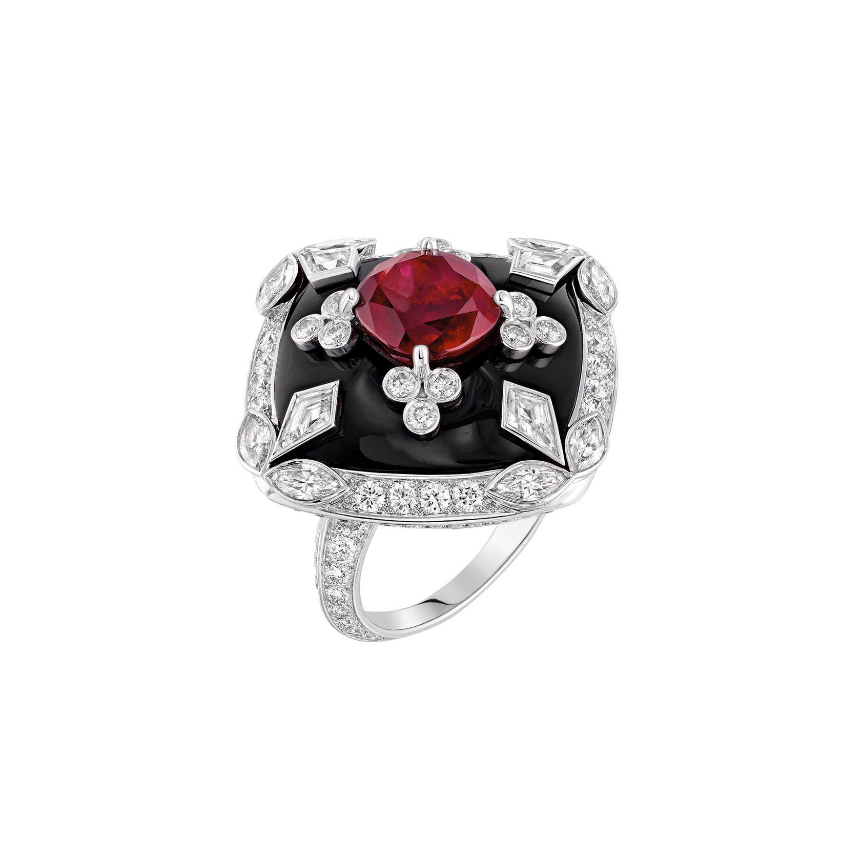 BoucheronThe white gold onyx ring is set with a 4.36ct Burma 'pigeon's blood' ruby and paved diamonds, HK$14.21 million