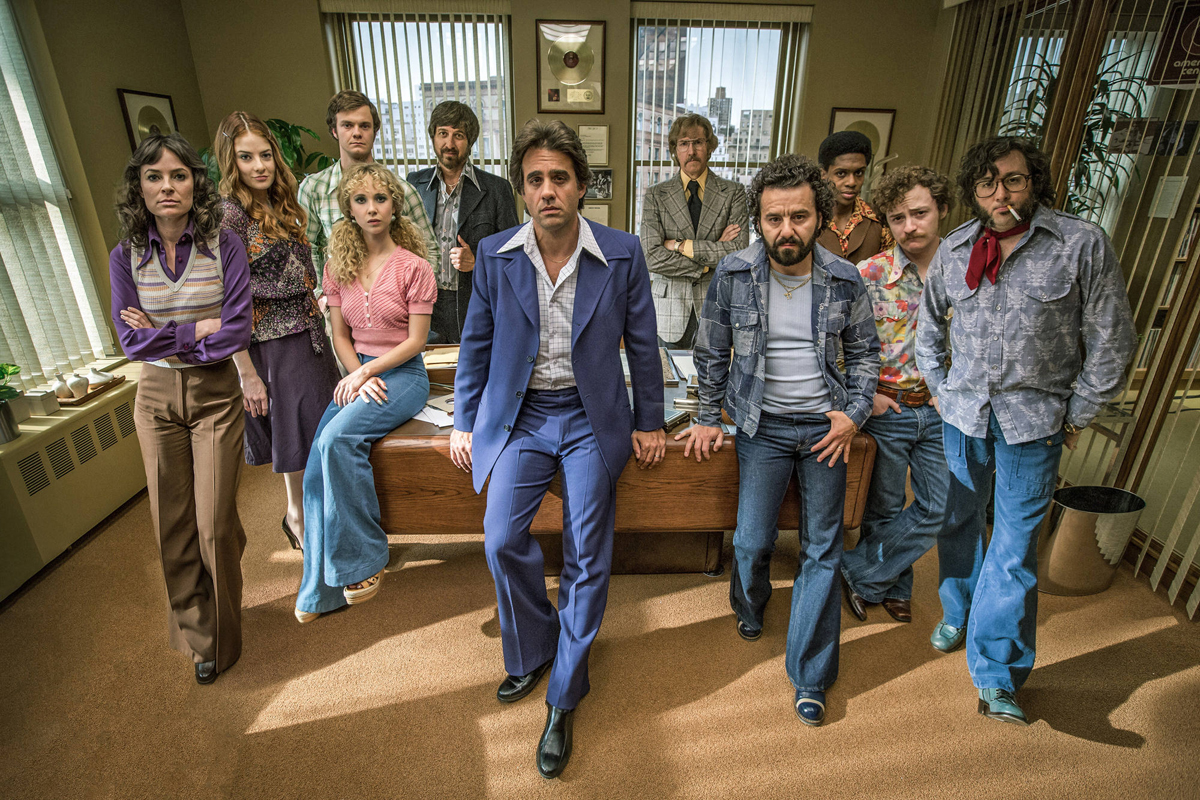 The cast of Vinyl, including Ray Romano (fifth from left) and Bobby Cannavale (centre).