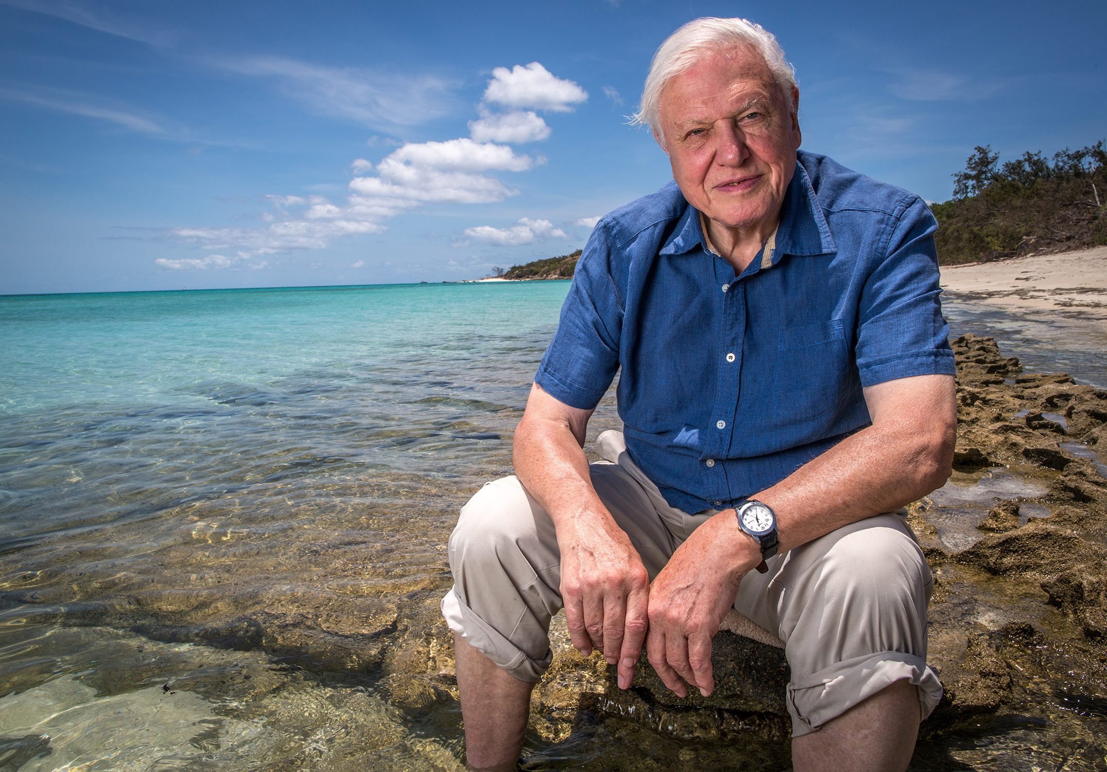 David Attenborough on the Great Barrier Reef for his upcoming three-part series on the Australian natural wonder. Photo: EPA