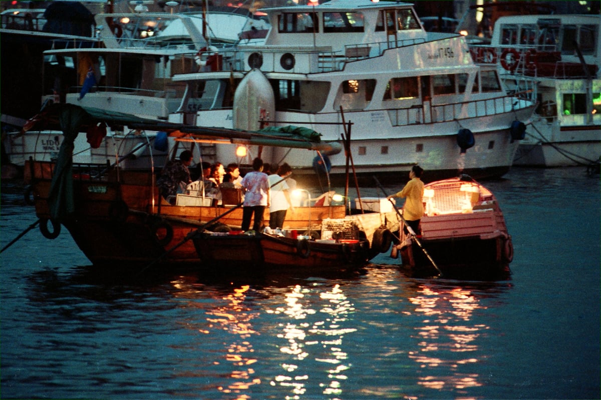 Floating seafood restaurants at the Causeway Bay Typhoon Shelter.