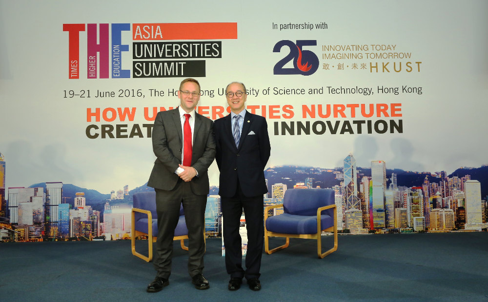 Phil Baty, Times Higher Education World University Rankings editor and professor Tony Chan, president of the Hong Kong University of Science and Technology (HKUST)
