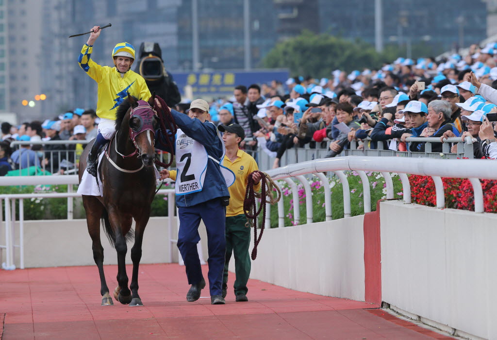 John Moore-trained Werther and Hugh Bowman after winning this year's BMW Hong Kong Derby at Sha Tin. Photo: Kenneth Chan
