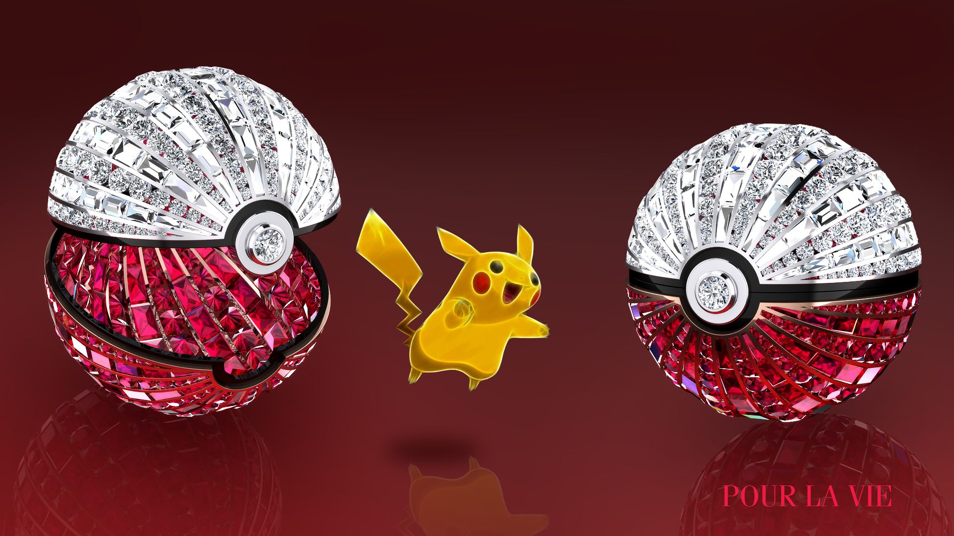 Hong Kong jeweller Pour la Vie has envisioned a Pokeball rendered in diamonds and rubies.