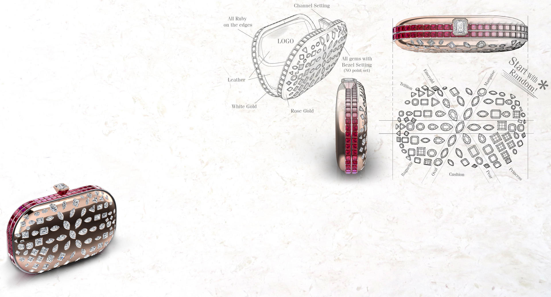 The luxury minaudière is decorated with a total of 89 diamonds, which range from 1ct to 3.5ct each. The diamonds have different shapes and sizes and are complemented with Burmese rubies. Illustration: Pour la Vie