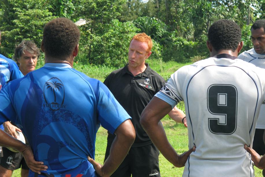 Fiji coach Ben Ryan talks tactics with the rugby sevens team widely regarded as gold medal favourites in Rio. Photo: AP