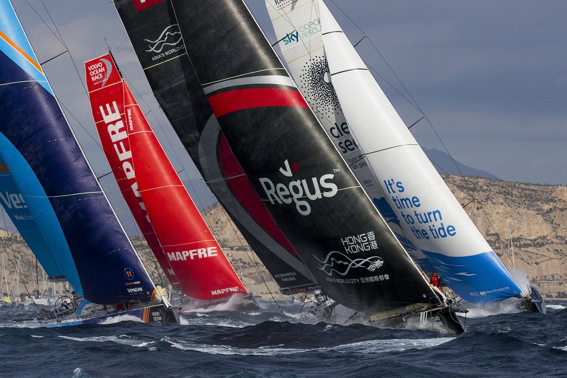 The first leg of the Volvo Ocean Race 2017-18 started on October 22 in  Alicante, Spain. The fleet is scheduled to arrive in Hong Kong in mid-January next year.  (Photo by Pedro Martinez/Volvo Ocean Race.)