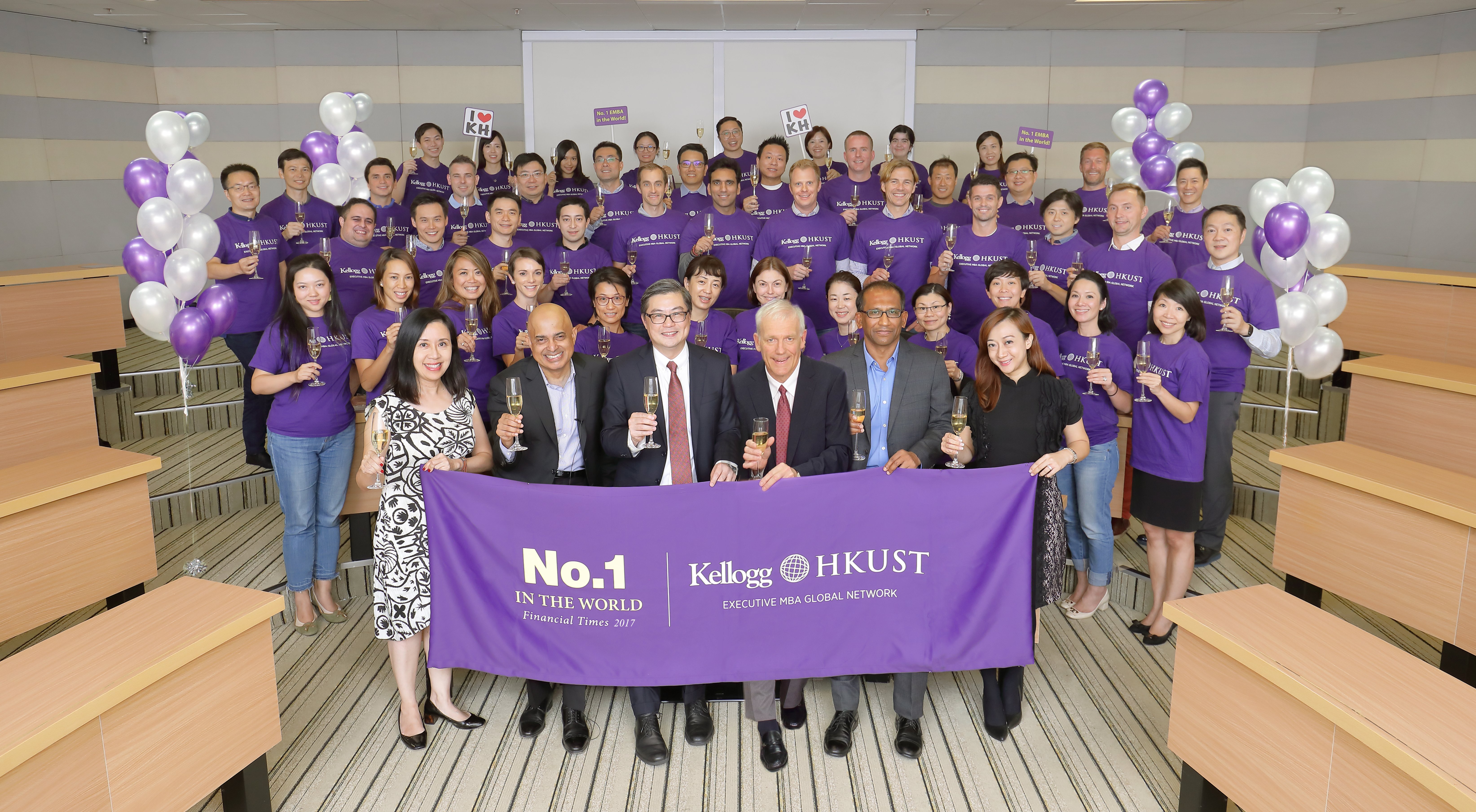 Kellogg-HKUST’s EMBA programme celebrates its record-setting achievement as the best in the world, according to the latest Financial Times (FT) Global EMBA Rankings. Photos: HKUST