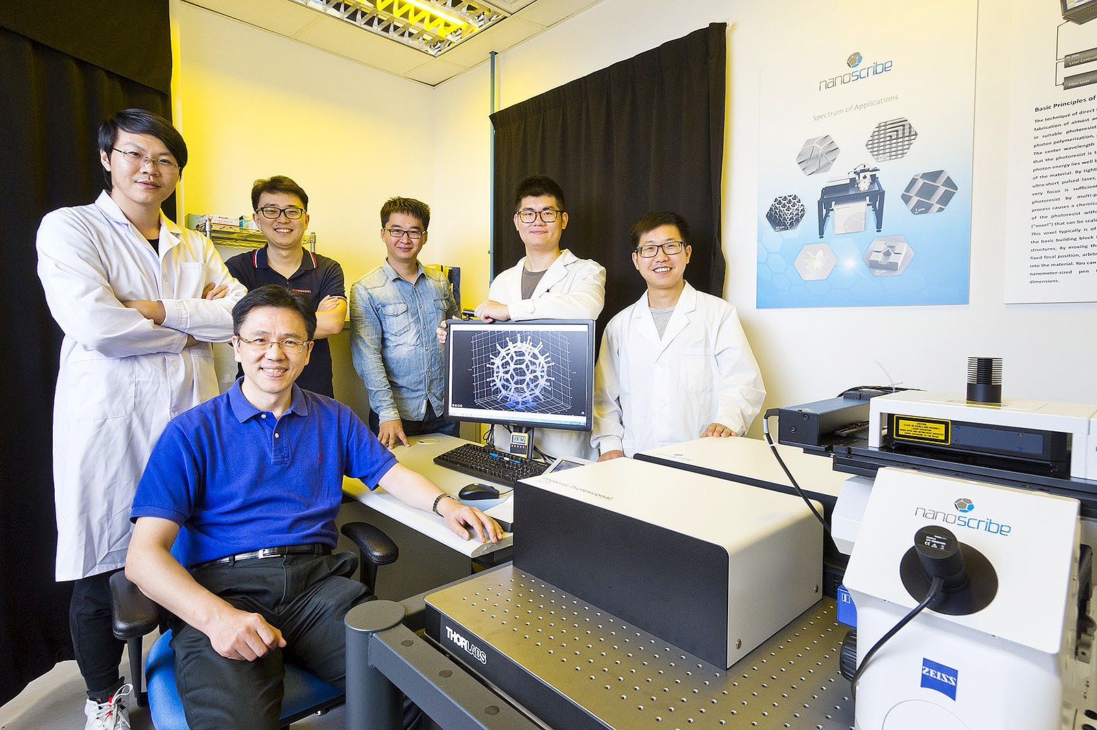 Led by the Department of Biomedical Engineering at City University of Hong Kong, researchers in this project include Professor Sun Dong (front row) and (back row from left) Mr Li Dongfang, Dr Li Junyang, Dr Li Xiaojian, Dr Chen Shuxun and Mr Luo Tao.