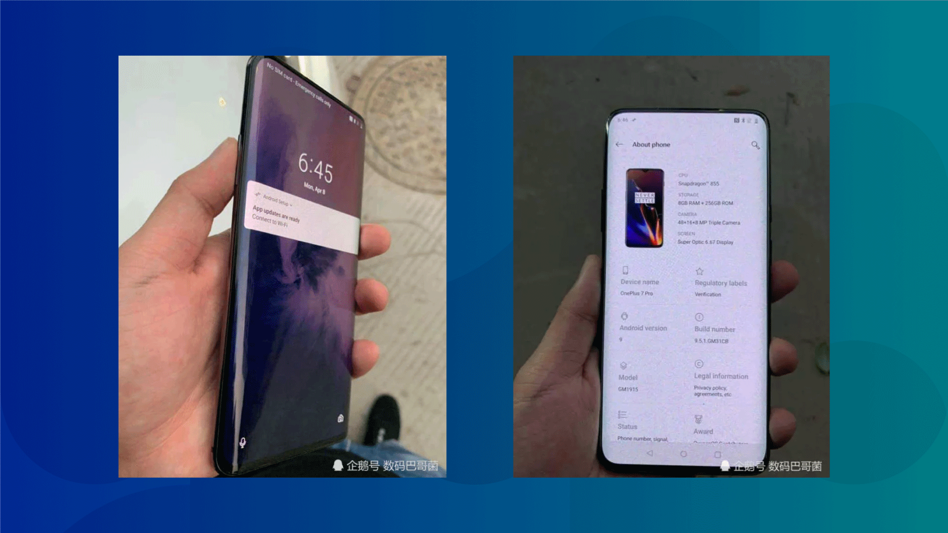 Pictures circulating on Chinese social media show a purported OnePlus phone with a curved screen and no notch. They’re in line with previous rumors hinting that the new device will have a pop-up camera. (Picture: via Weibo)