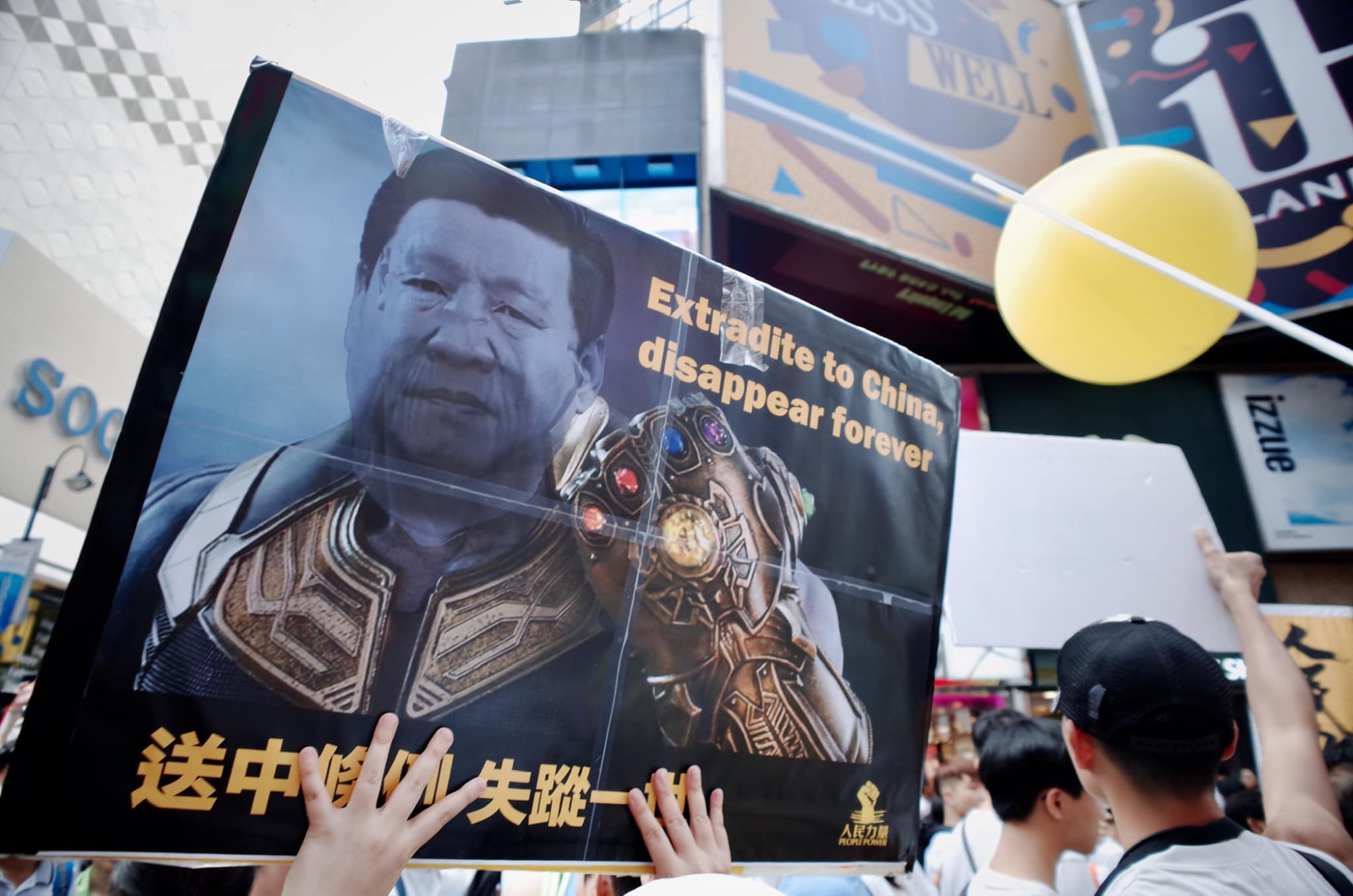 When President Xi Jinping wields the Infinity Gauntlet, protesters fear the worst. (Picture: People Power via Facebook)