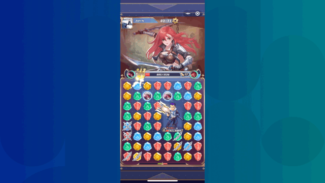 In Fingertip Summoners, you play as a League of Legends character and attack your opponent by eliminating gems. The color of the gems determines whether you execute a normal attack, special attack or health regen. (Picture: Tencent)