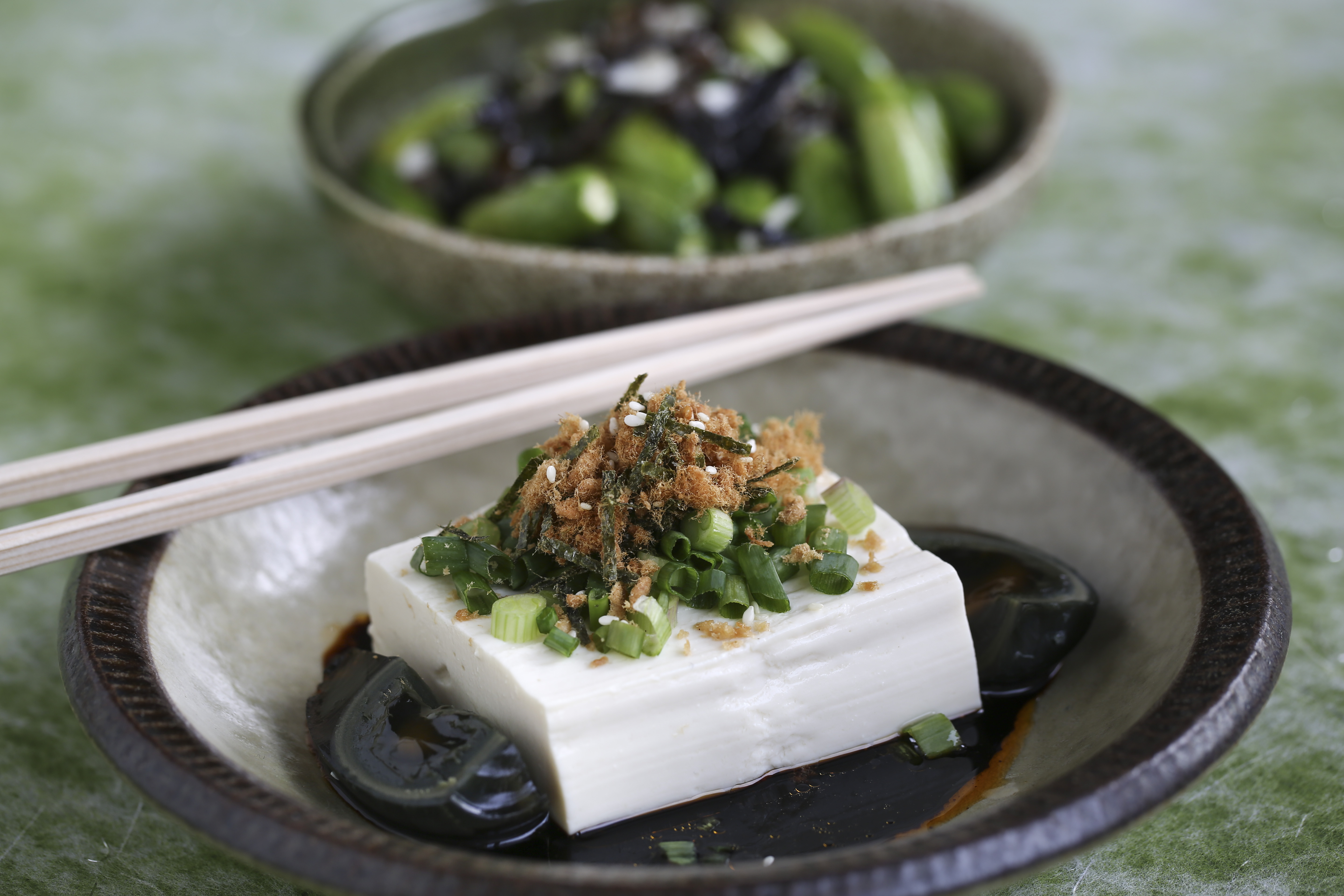 Easy Chinese cold bean curd with century egg and pork floss