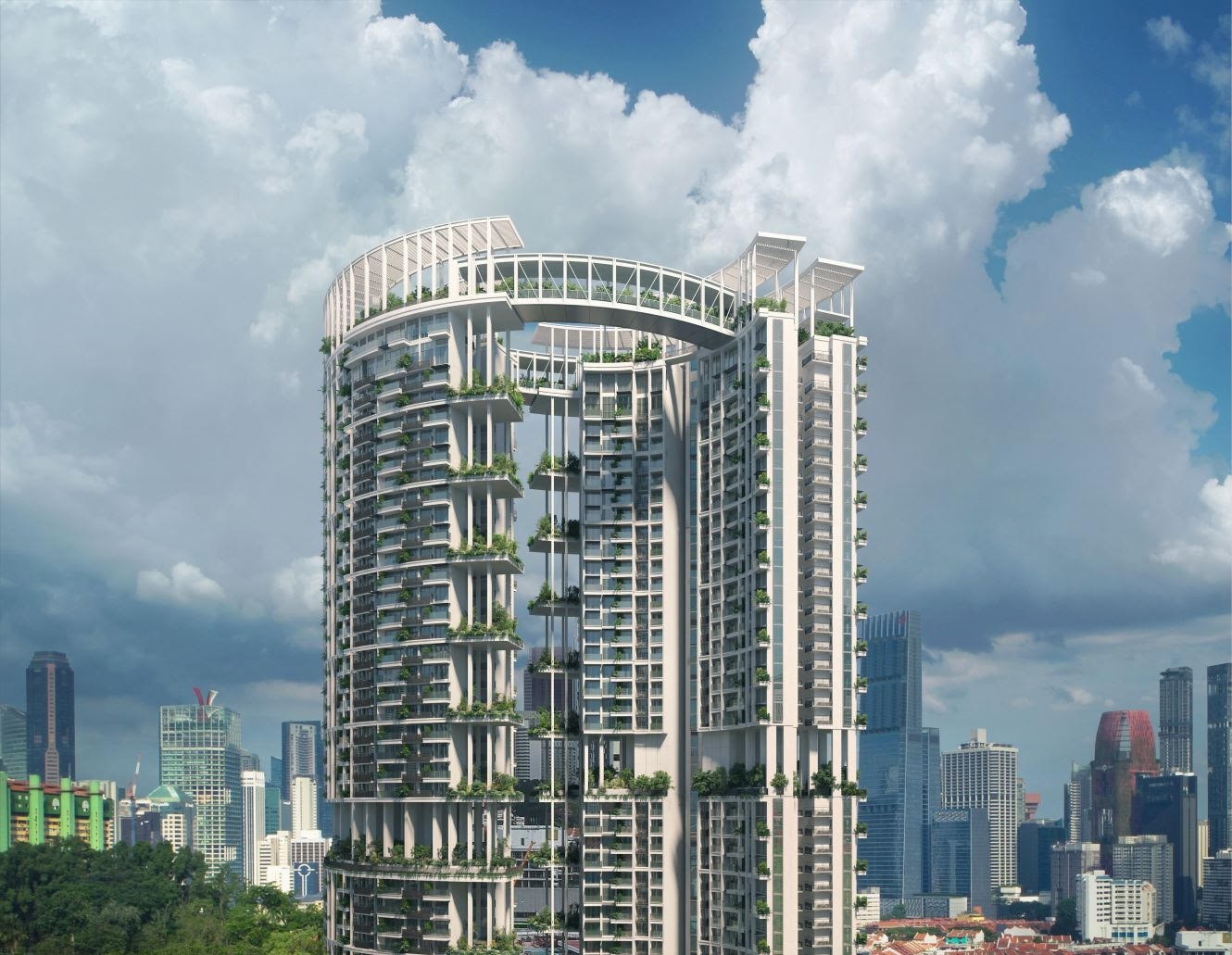 Perched atop the verdant Pearl’s Hill City Park, One Pearl Bank is set to be the tallest residential development in the Outram-Chinatown district in Central Singapore. Artist's impression of One Pearl Bank.