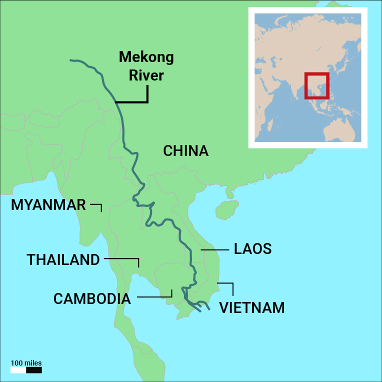 A map of the Mekong River, which begins in China and ends in Vietnam. Illustration: Inkstone/Tom Leung