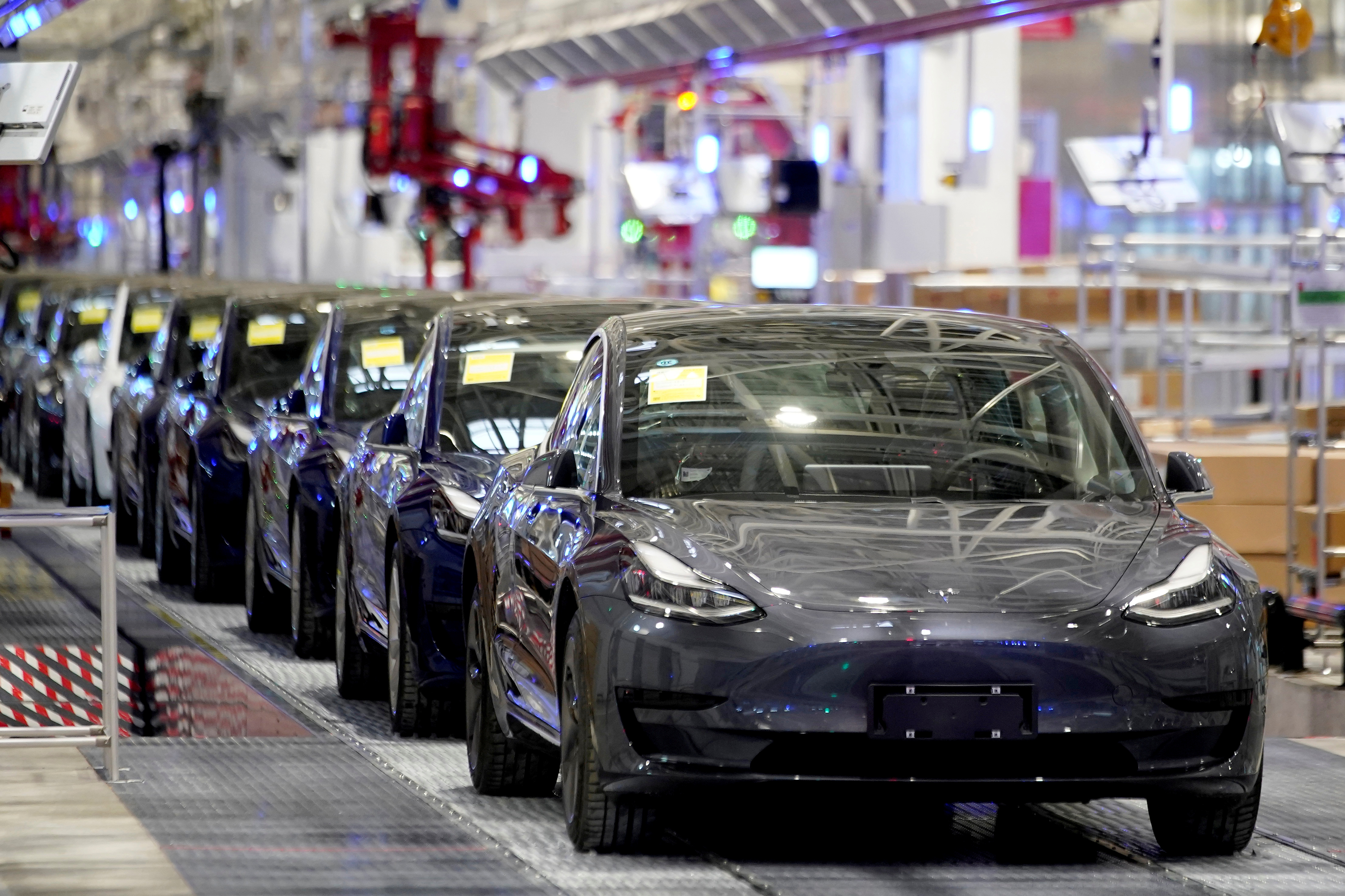 Model 3 electric cars rolling off Tesla’s Gigafactory in Shanghai on January 7, 2020. Photo: Reuters