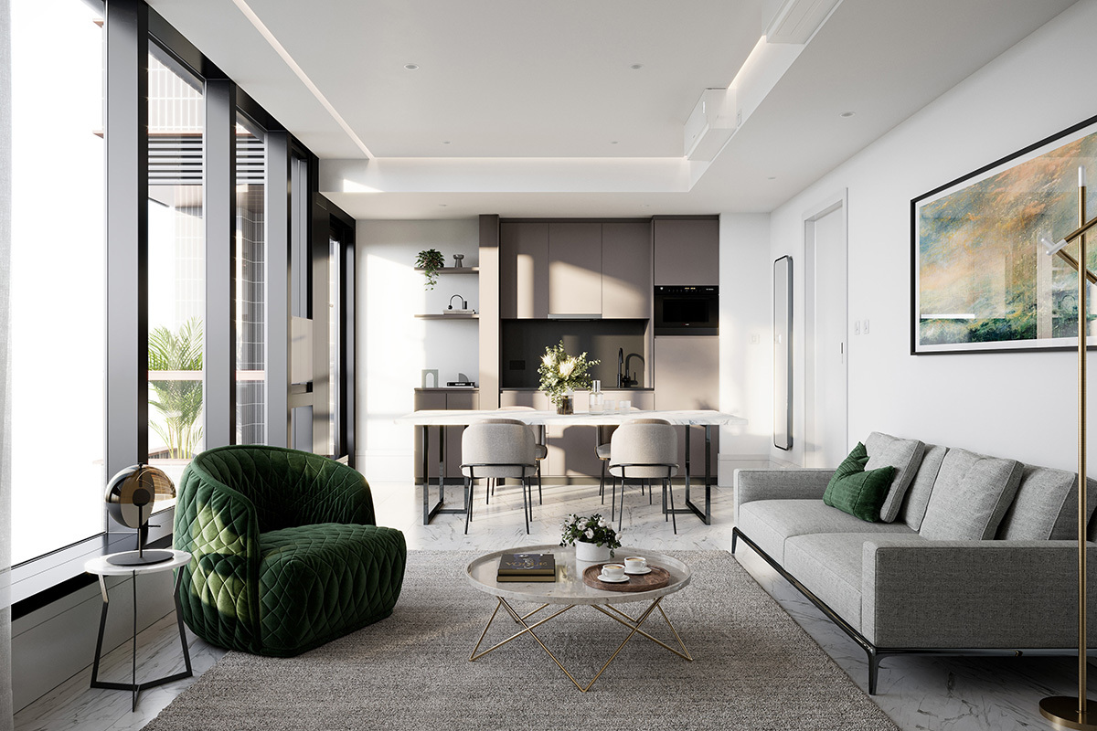 EIGHT STAR STREET offers 37 upscale homes in a contemporary, boutique development. (Computer rendering of unit A, 7/F)