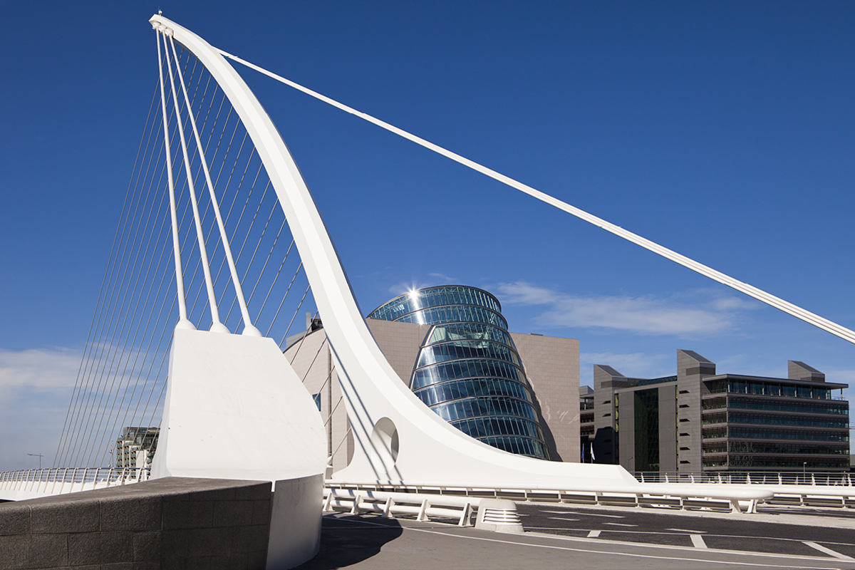 From left to right: Samuel Beckett Bridge, Convention Centre Dublin, PwC Dublin

