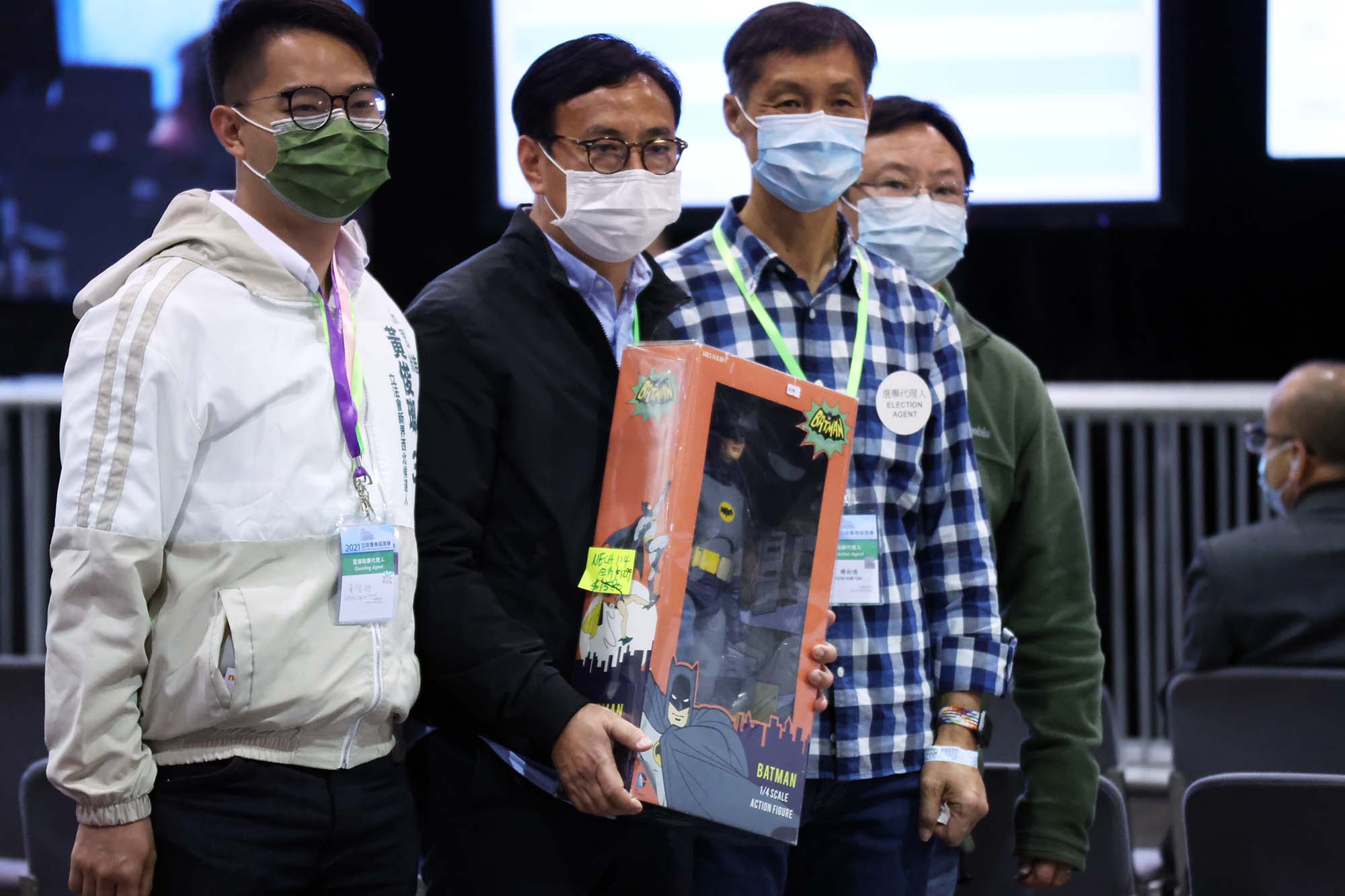 Tik Chi-yuen (second from left) of the middle-of-the-road party Third Side won the seat for the social welfare functional constituency. Photo: Felix Wong