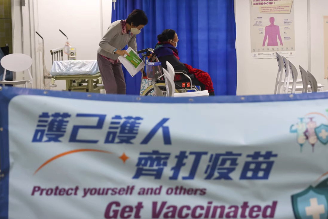 People show up to receive Sinovac Covid-19 jabs at a community vaccination centre in Tsing Yi. Photo: May Tse